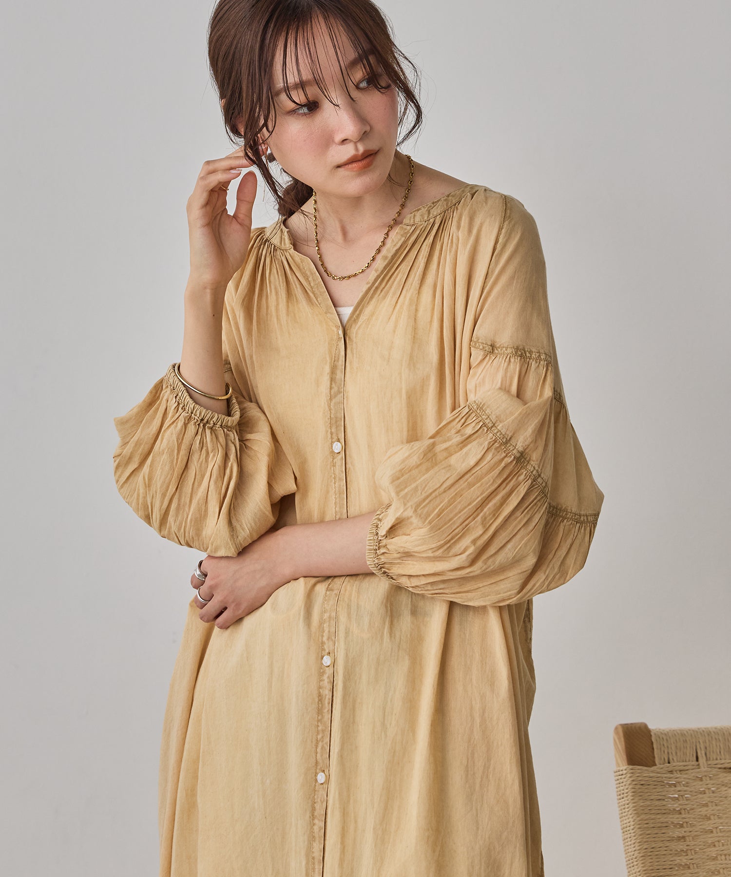 ACID-WASH GATHERED ONE-PIECE