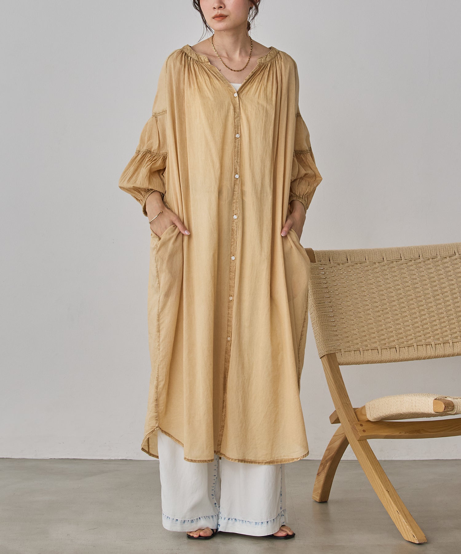 ACID-WASH GATHERED ONE-PIECE