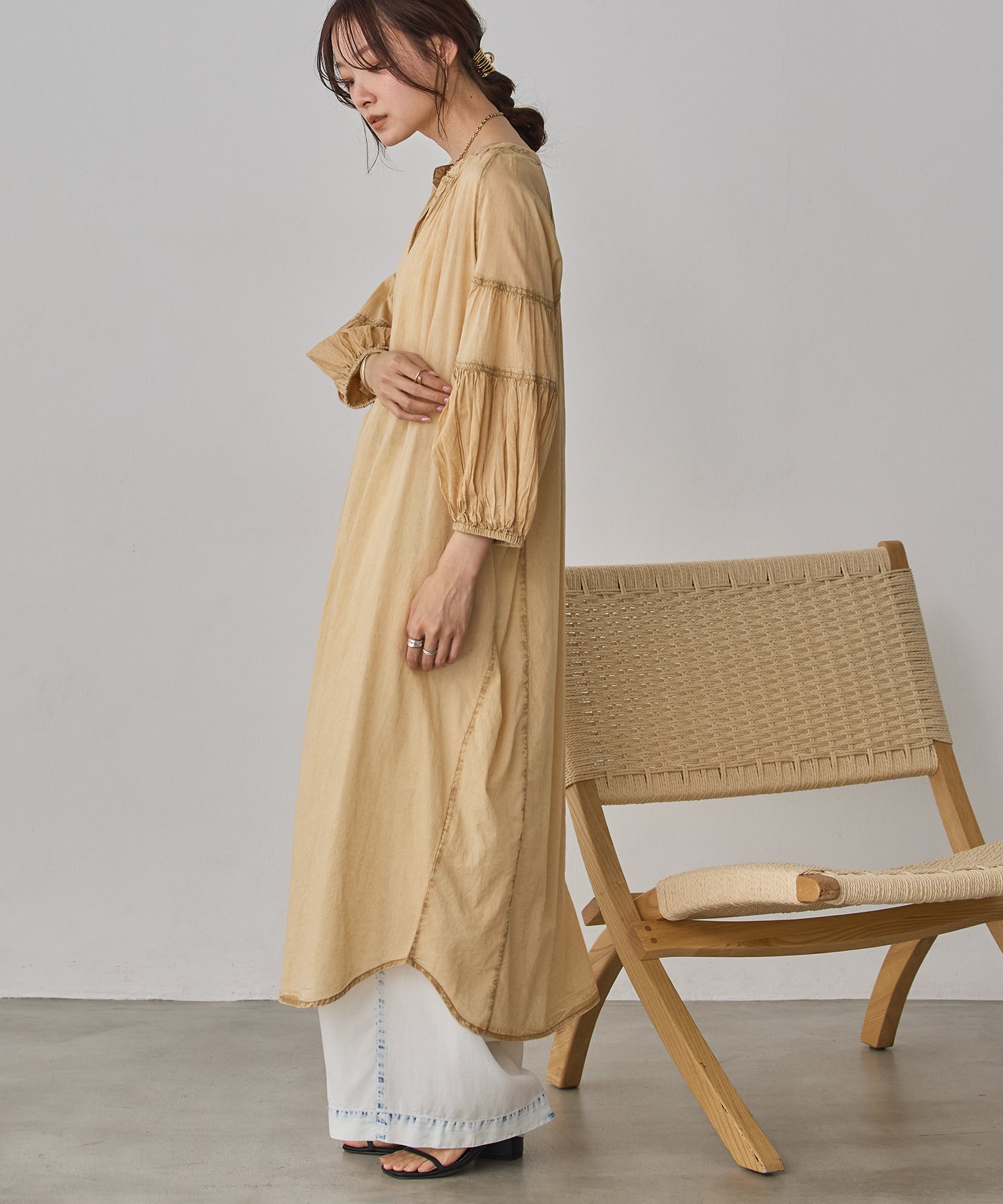 ACID-WASH GATHERED ONE-PIECE
