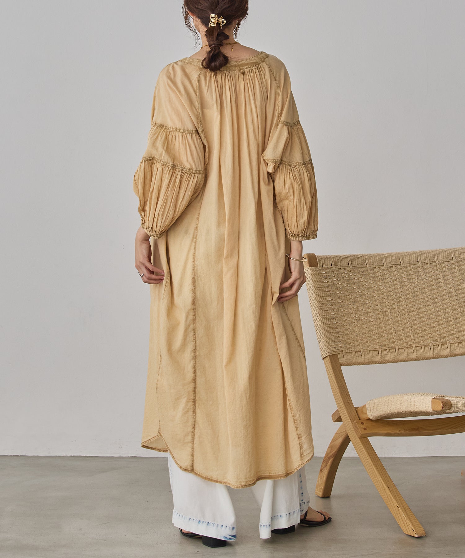 ACID-WASH GATHERED ONE-PIECE