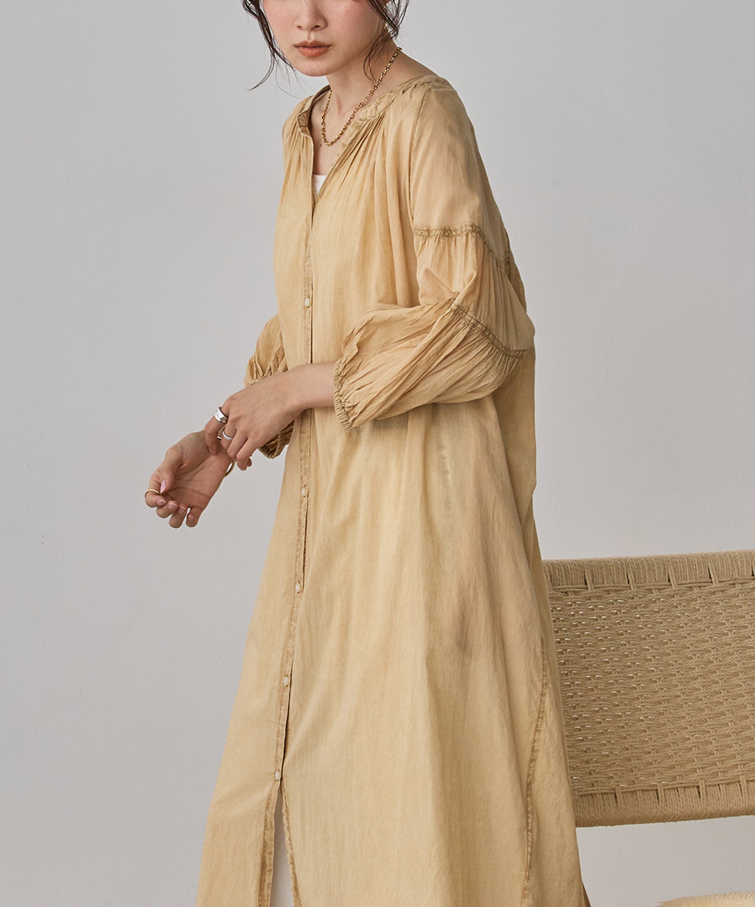 ACID-WASH GATHERED ONE-PIECE