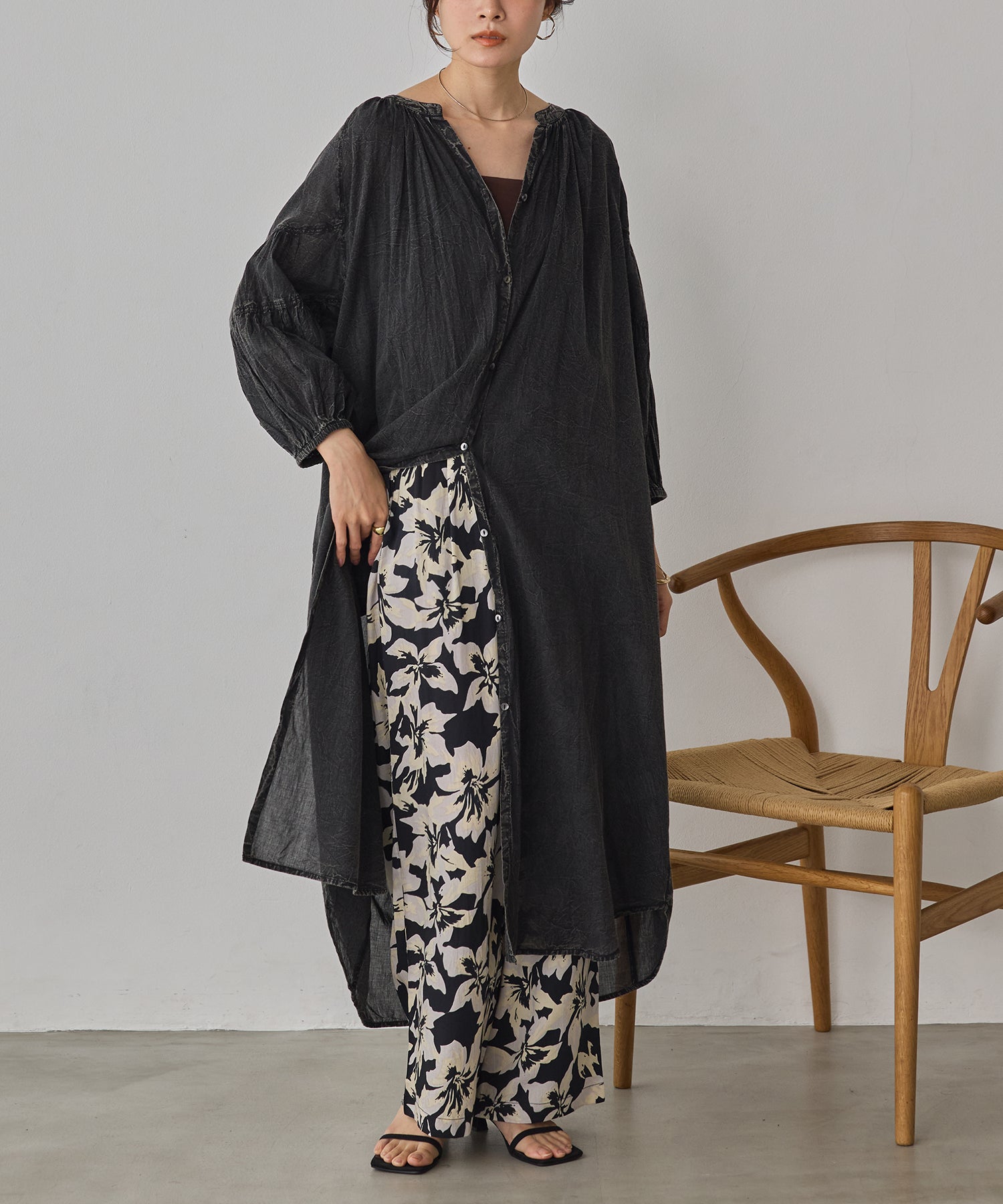 ACID-WASH GATHERED ONE-PIECE