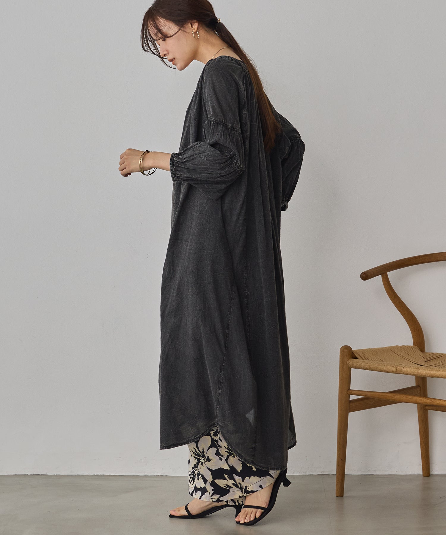 ACID-WASH GATHERED ONE-PIECE