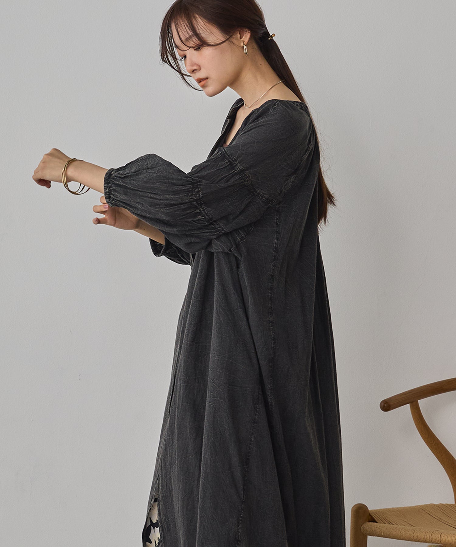 ACID-WASH GATHERED ONE-PIECE