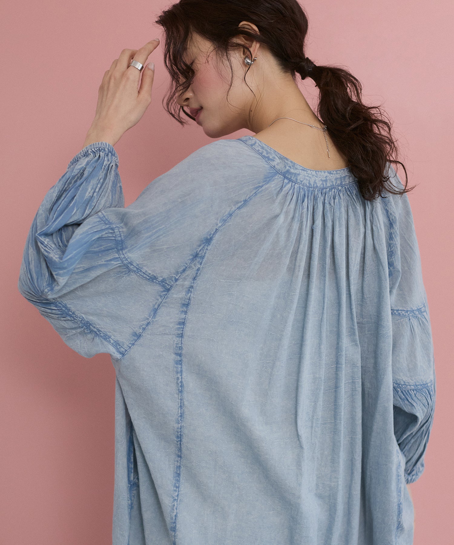 ACID-WASH GATHERED ONE-PIECE