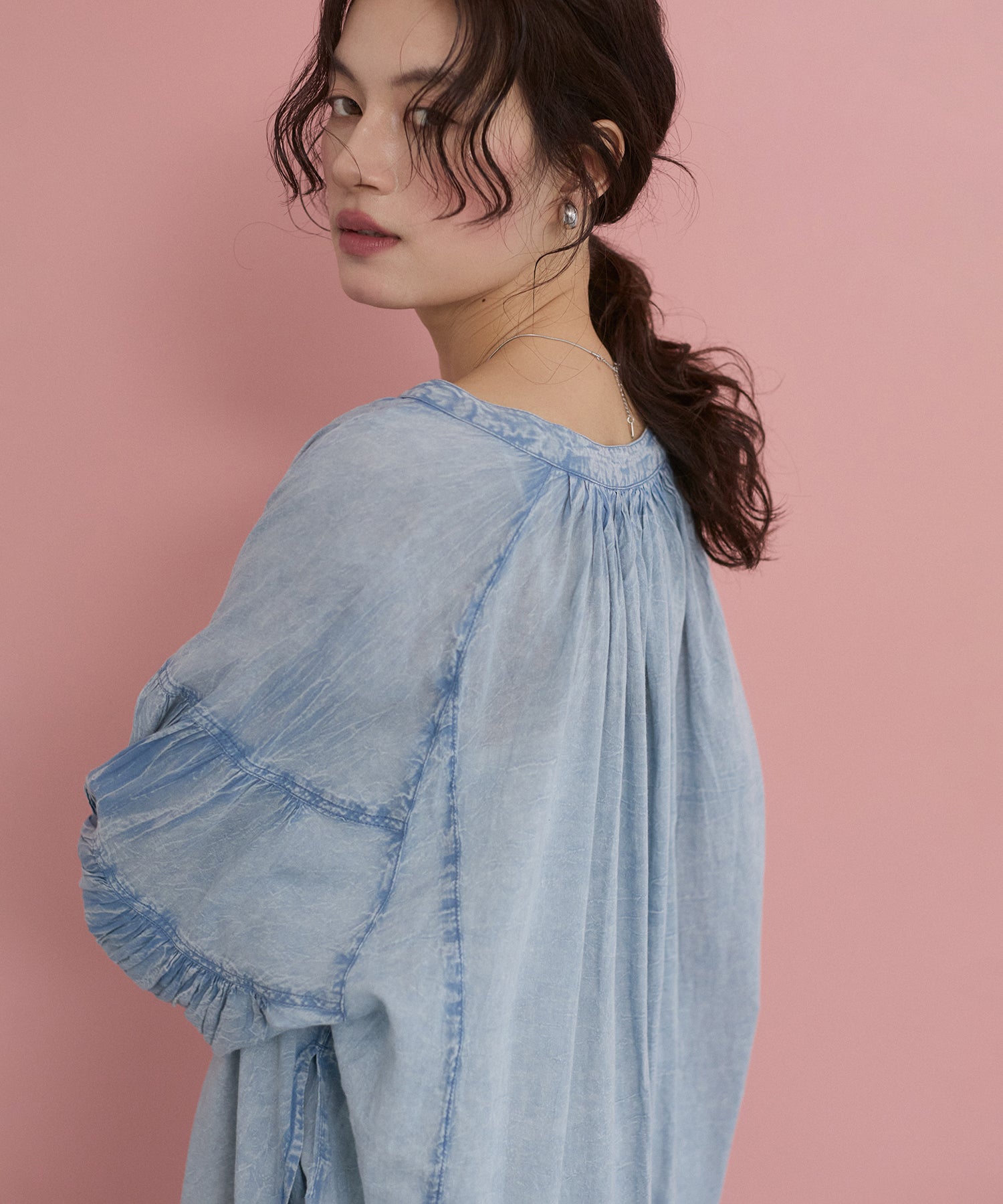 ACID-WASH GATHERED ONE-PIECE