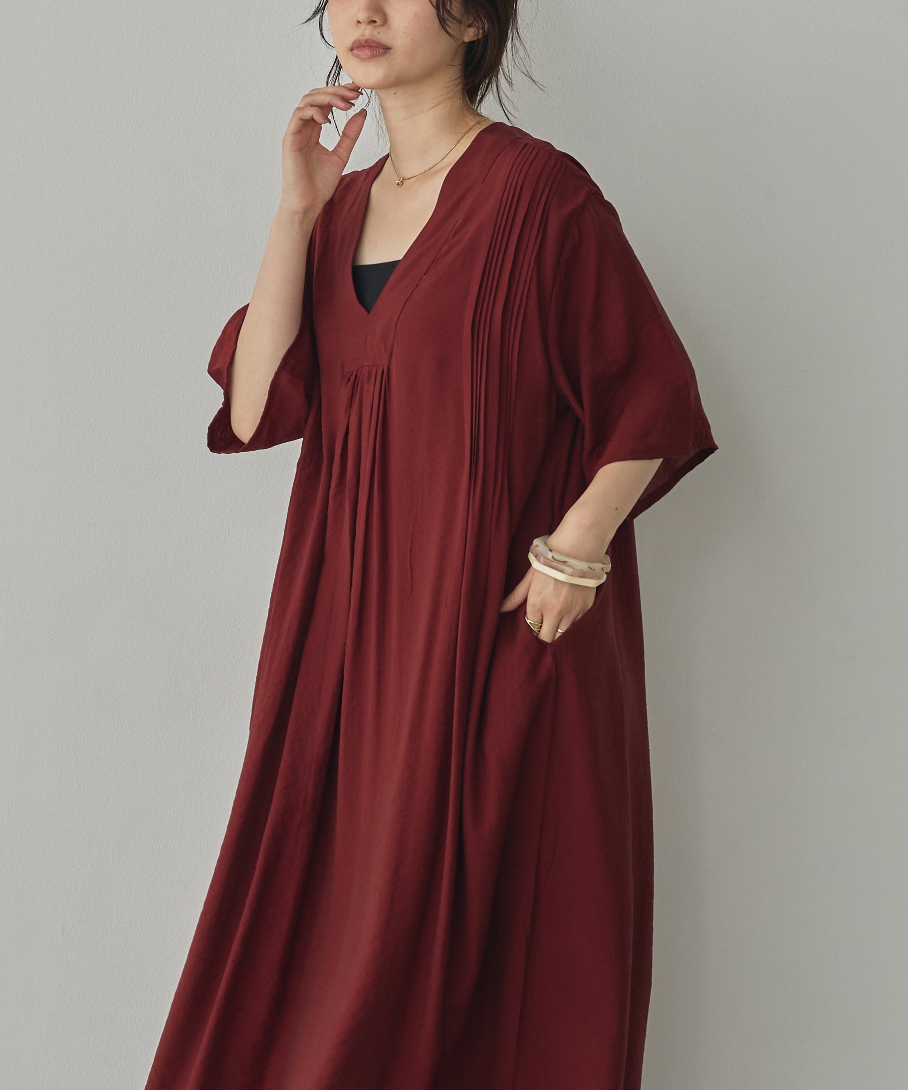 THREE-QUARTER SLEEVES KAFTAN-STYLE DRESS