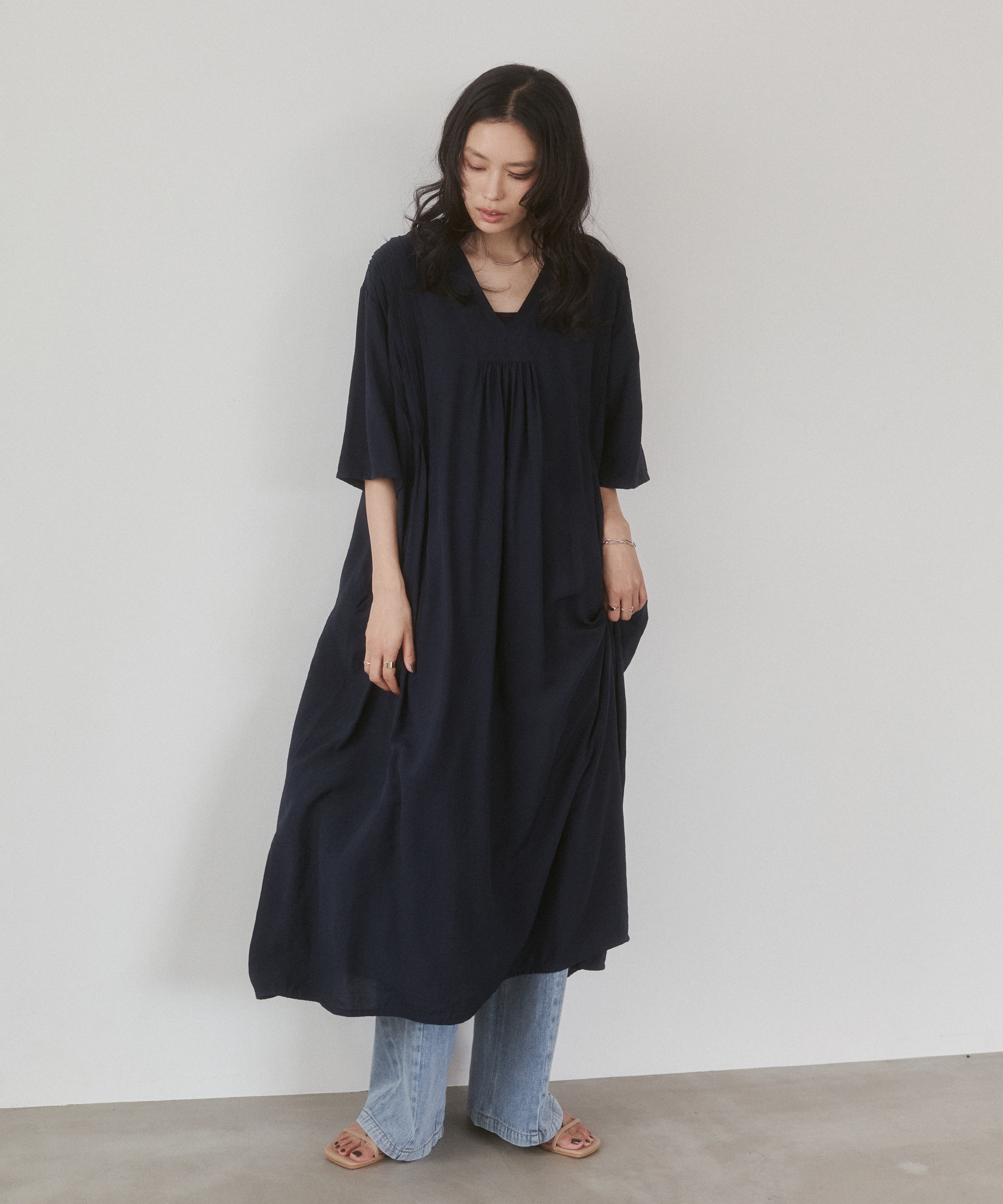 THREE-QUARTER SLEEVES KAFTAN-STYLE DRESS