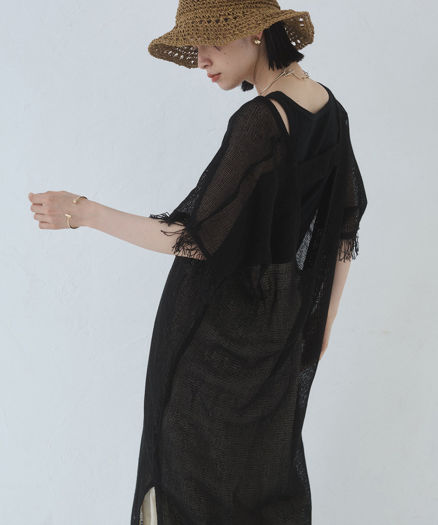 極美品 EIKO KONDO 変形 メッシュ 切替 リネン ワンピース ジレ 極美品 EIKO KONDO 変形 メッシュ 切替 リネン ワンピース ジレ