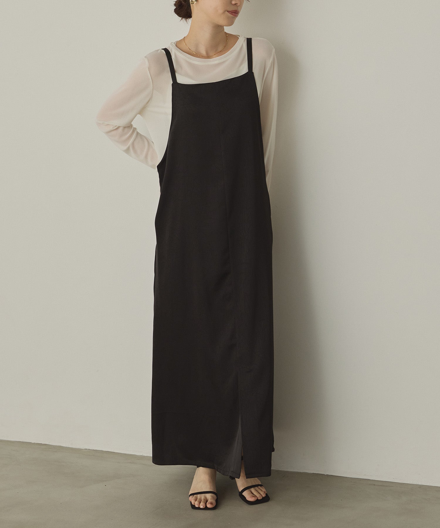 前後2WAY ワッシャーサテン キャミワンピース