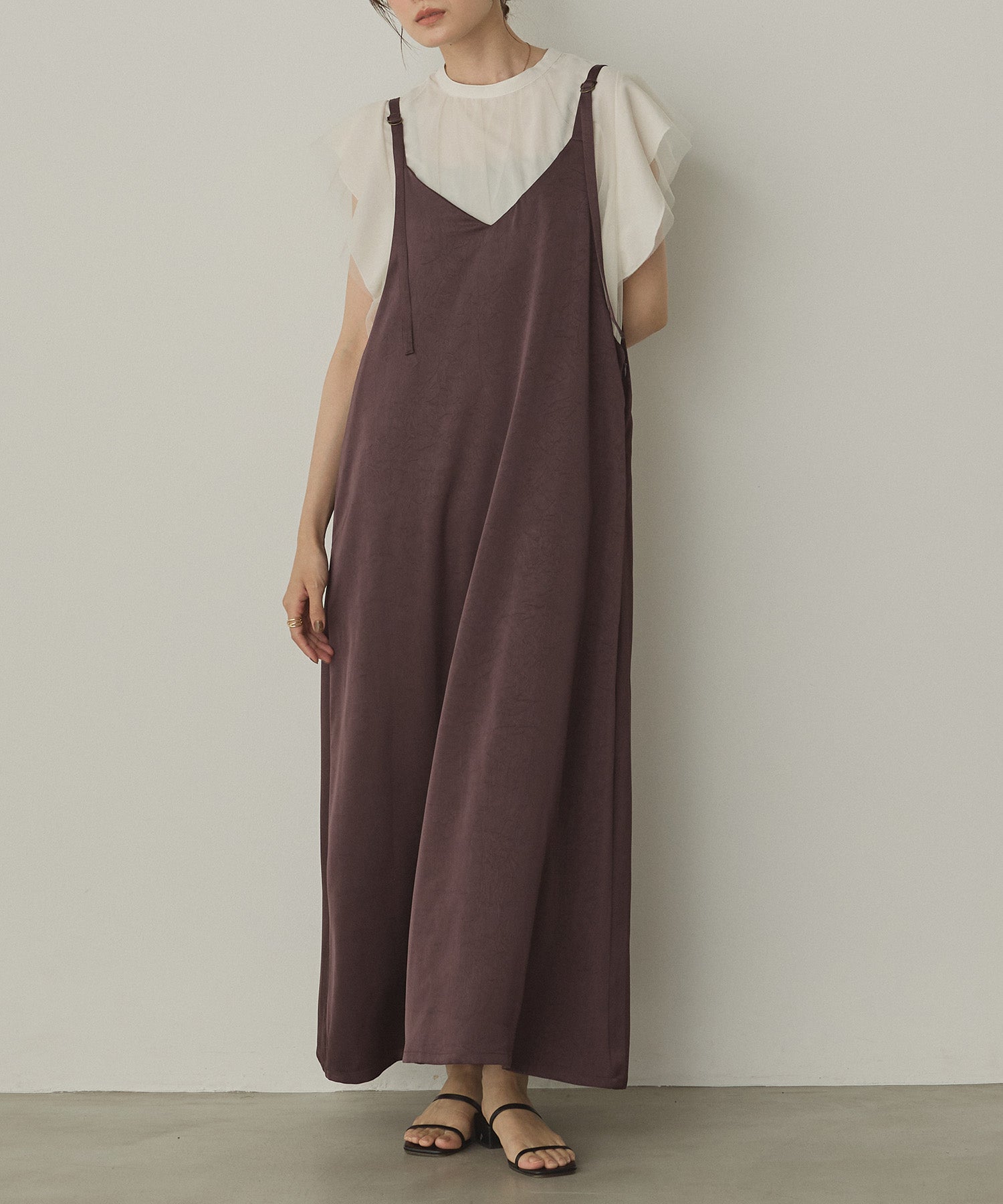 前後2WAY ワッシャーサテン キャミワンピース