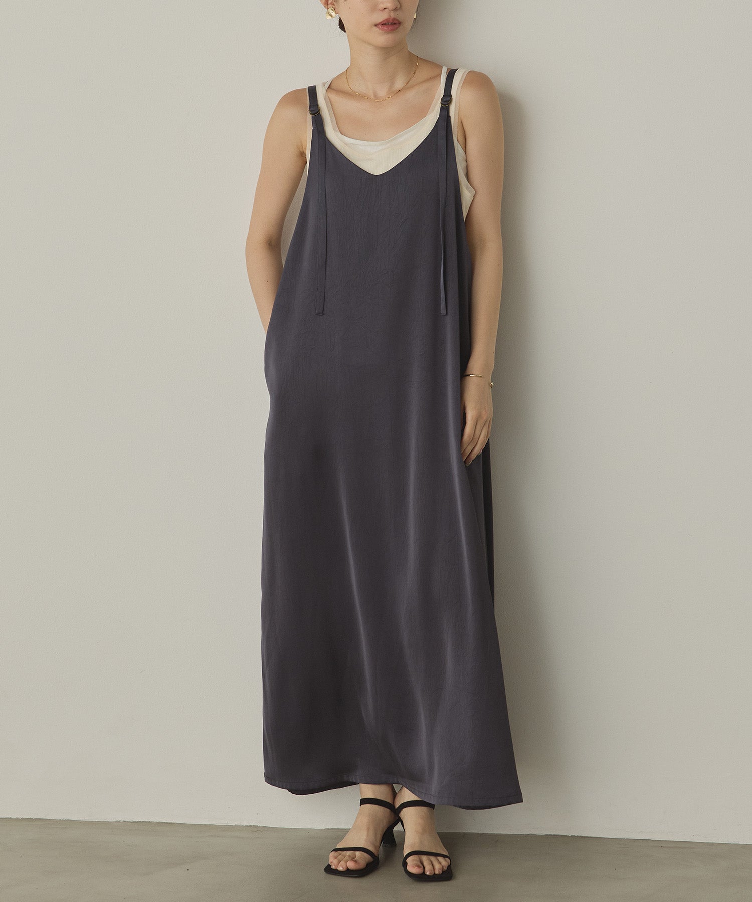 前後2WAY ワッシャーサテン キャミワンピース