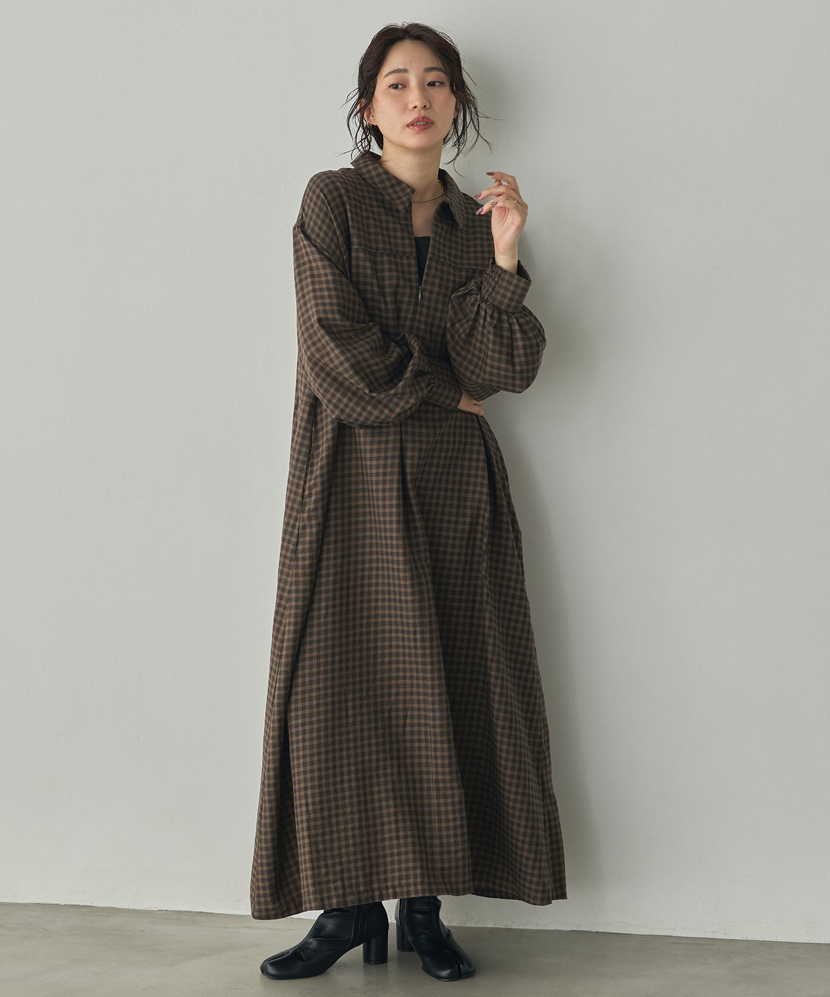 HALF-ZIP CHECKERED DRESS