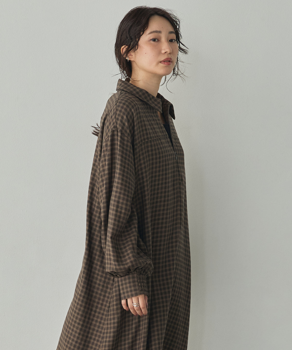 HALF-ZIP CHECKERED DRESS