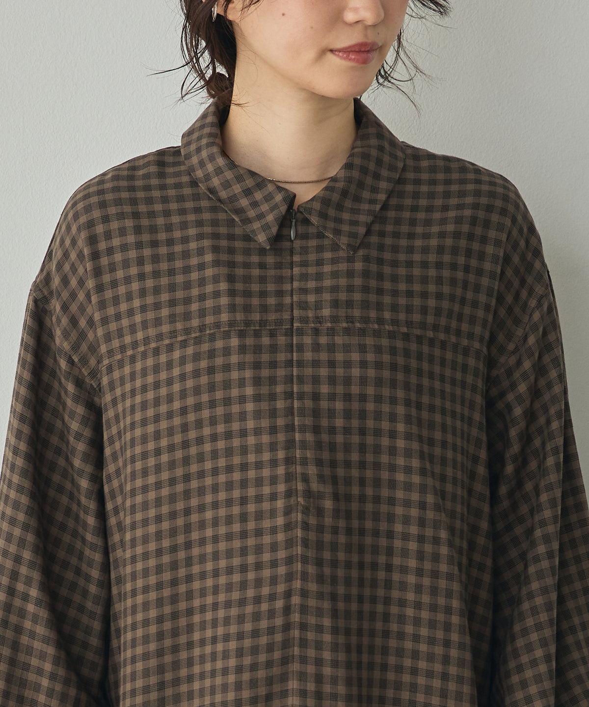 HALF-ZIP CHECKERED DRESS