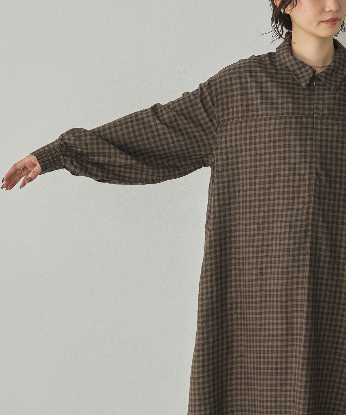 HALF-ZIP CHECKERED DRESS