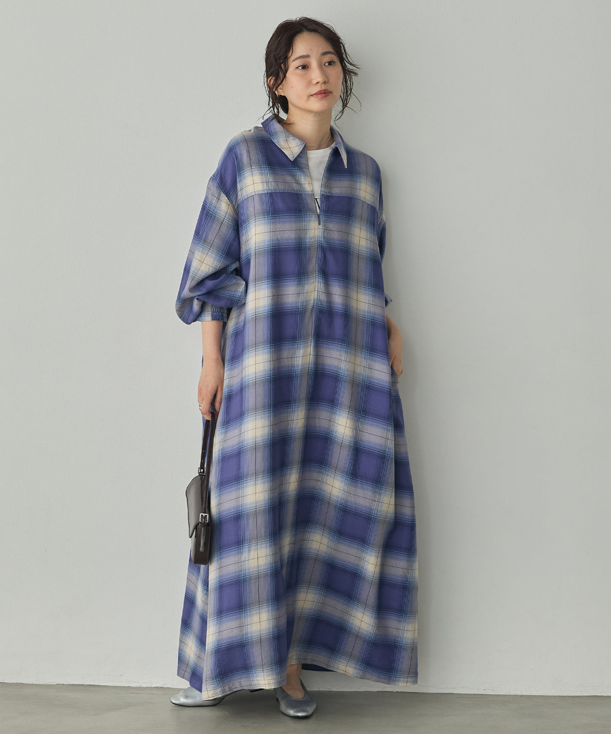 HALF-ZIP CHECKERED DRESS
