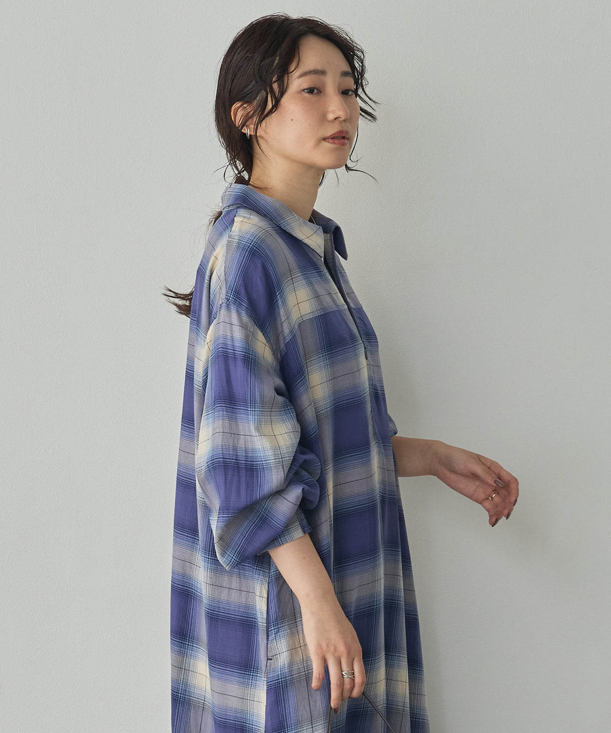 HALF-ZIP CHECKERED DRESS