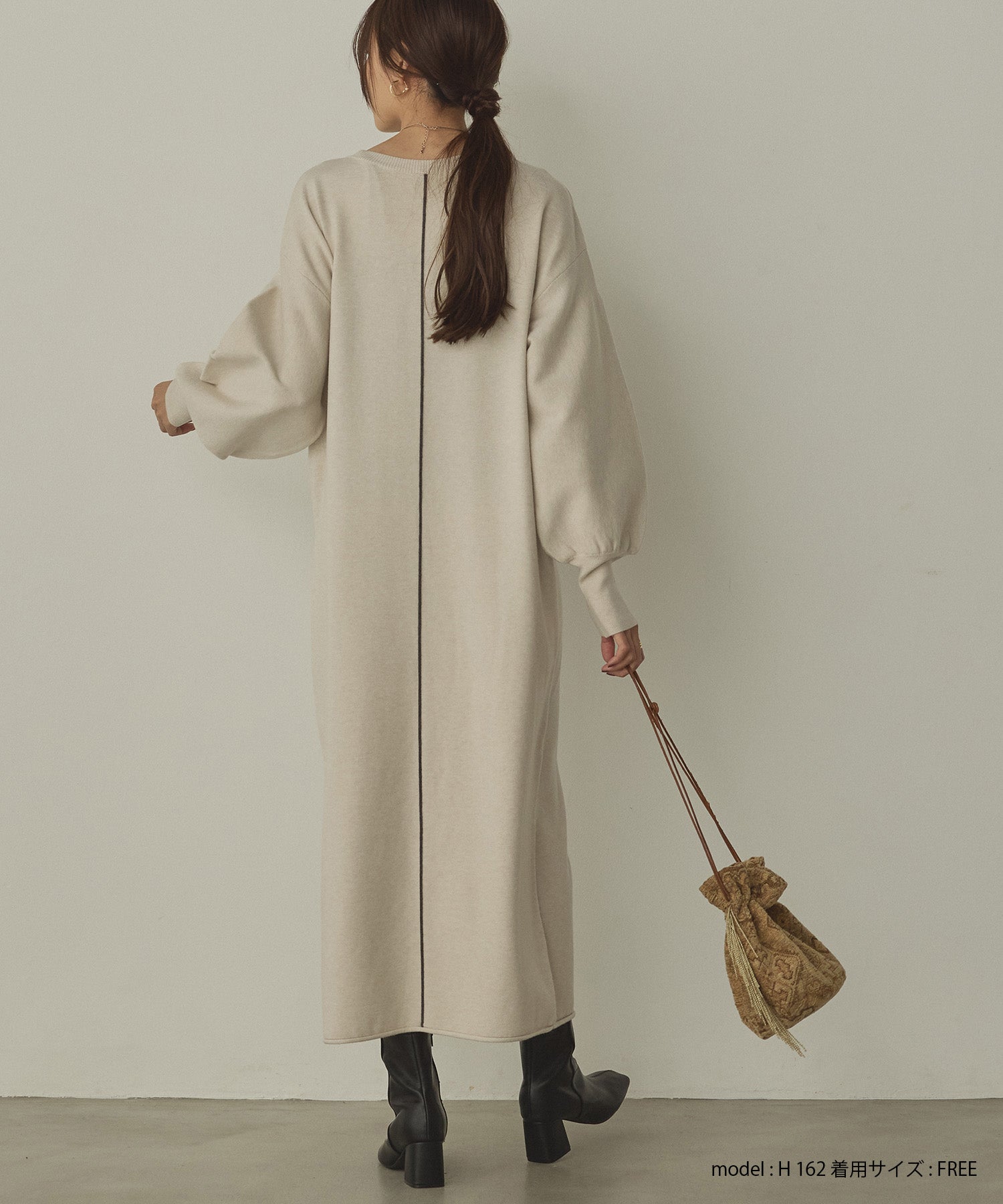 【静電気防止】やわもちヤーン ぽわん袖ワンピース