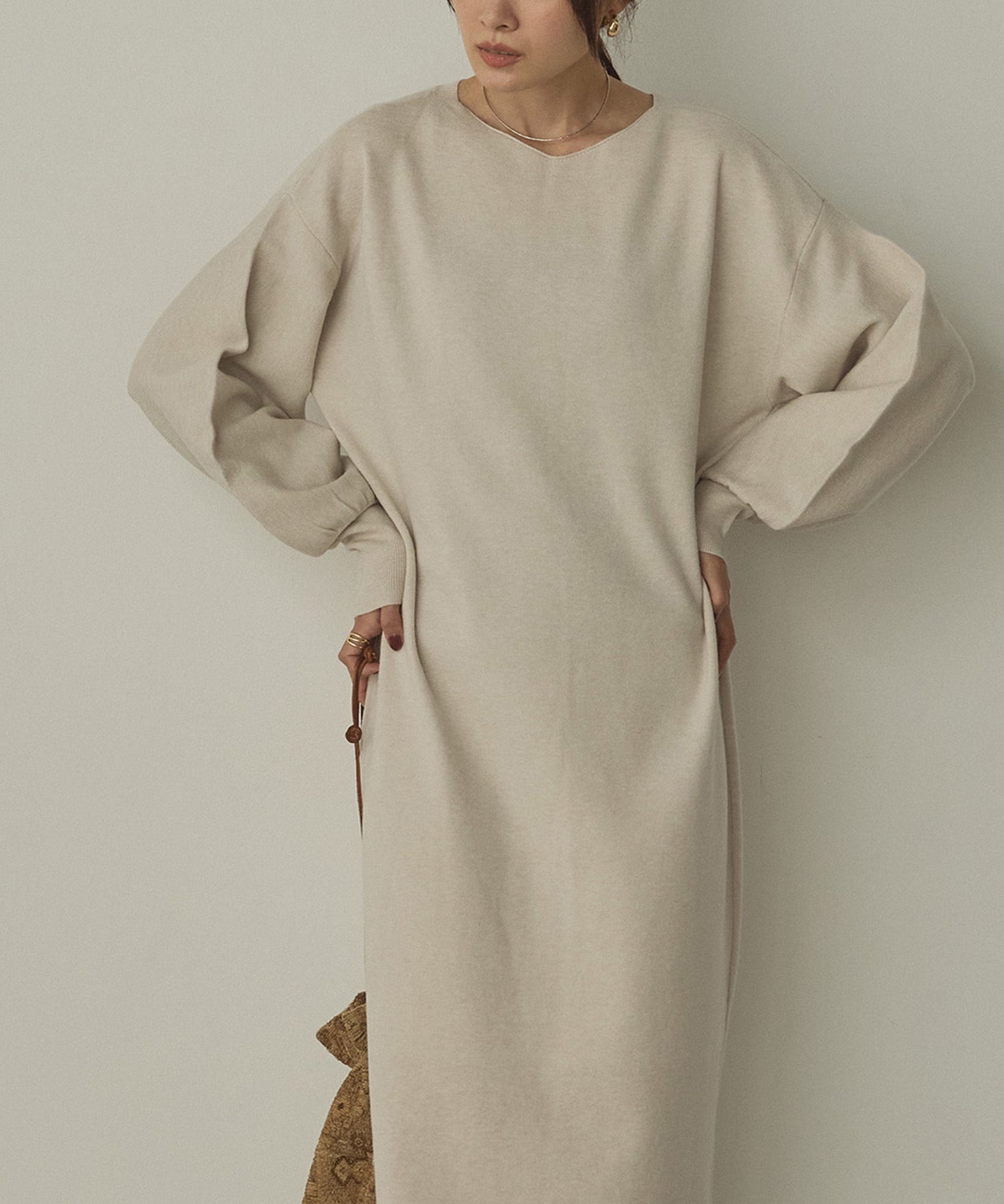 【静電気防止】やわもちヤーン ぽわん袖ワンピース