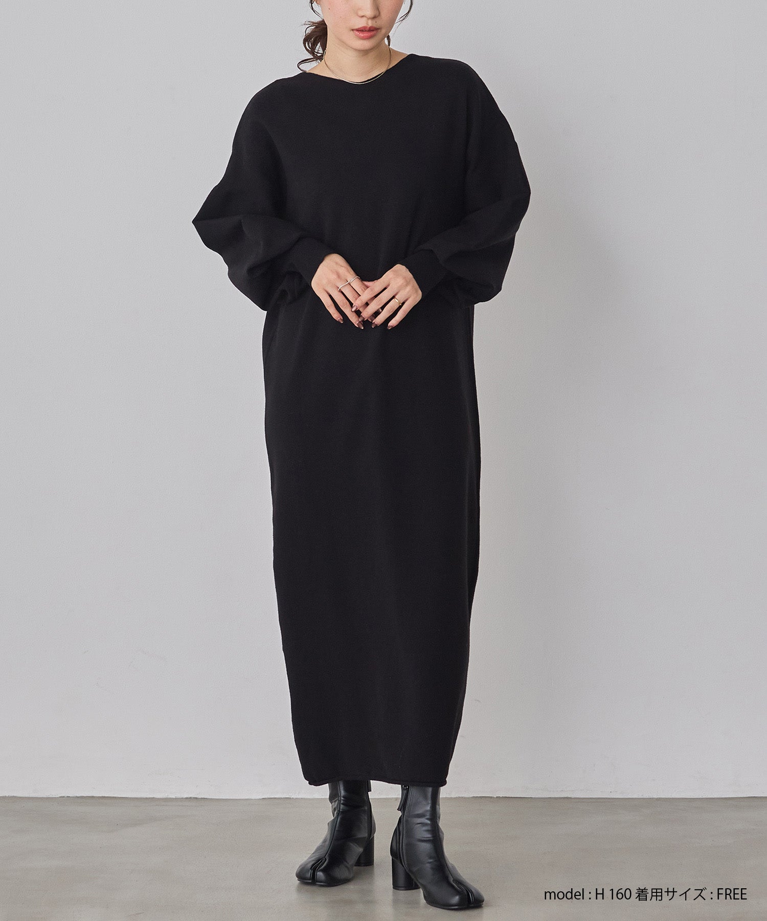 静電気防止】やわもちヤーン ぽわん袖ワンピース