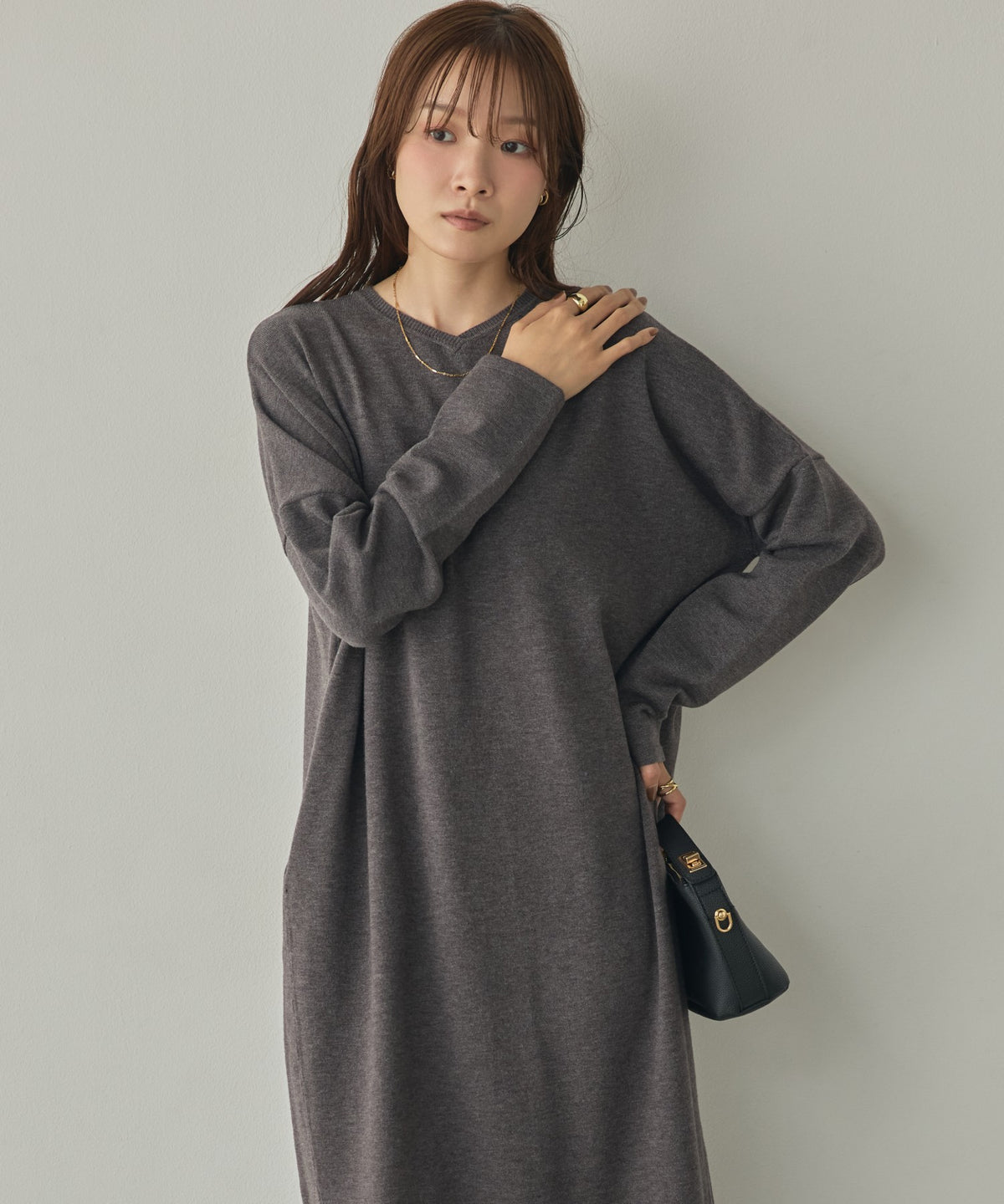 [ANTI-STATIC] YAWAMOCHI YARN OVER-DOLMAN KNIT DRESS