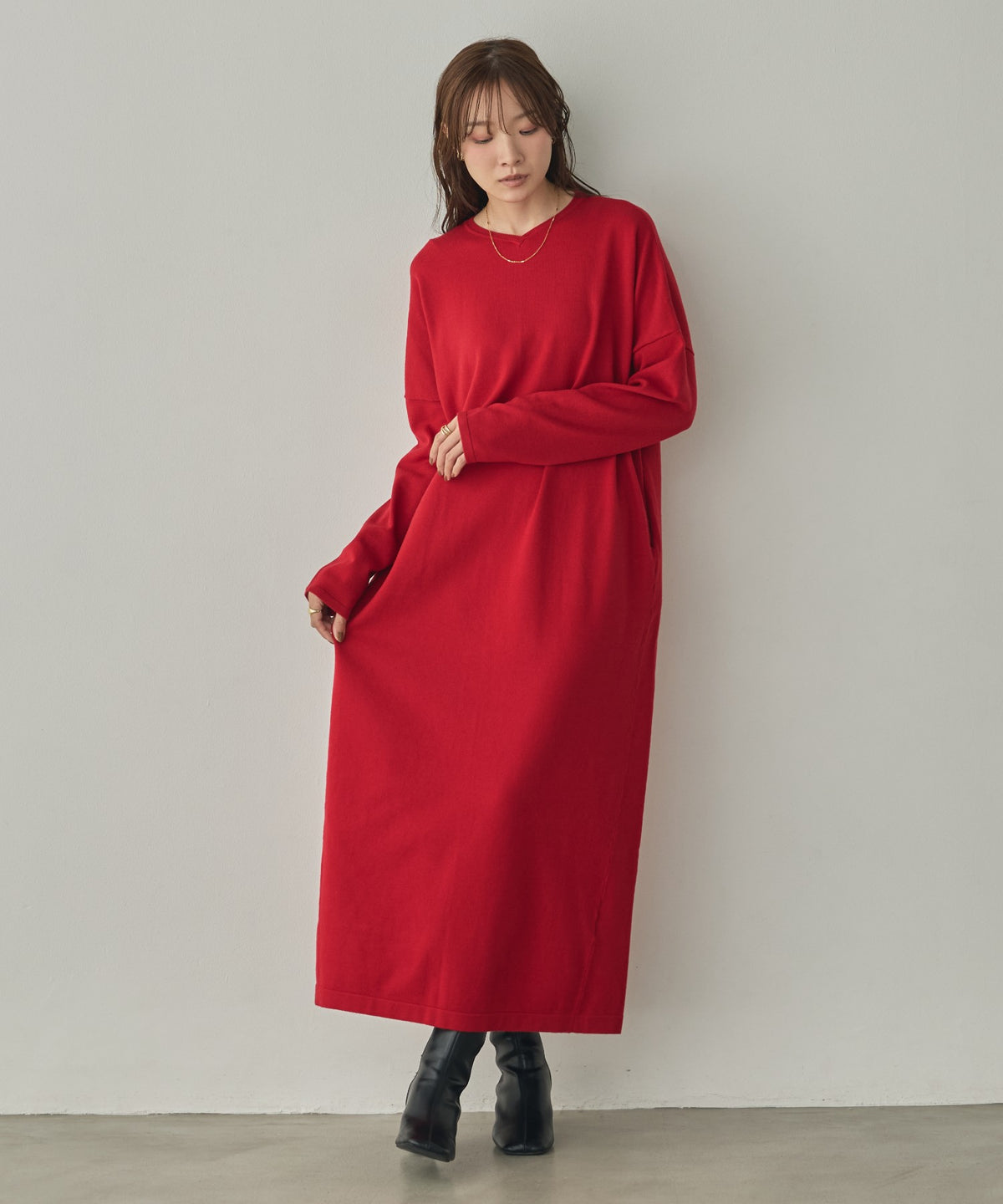 [ANTI-STATIC] YAWAMOCHI YARN OVER-DOLMAN KNIT DRESS