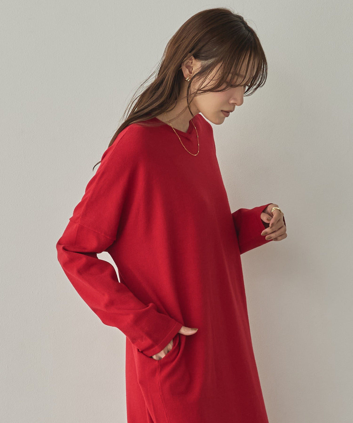 [ANTI-STATIC] YAWAMOCHI YARN OVER-DOLMAN KNIT DRESS