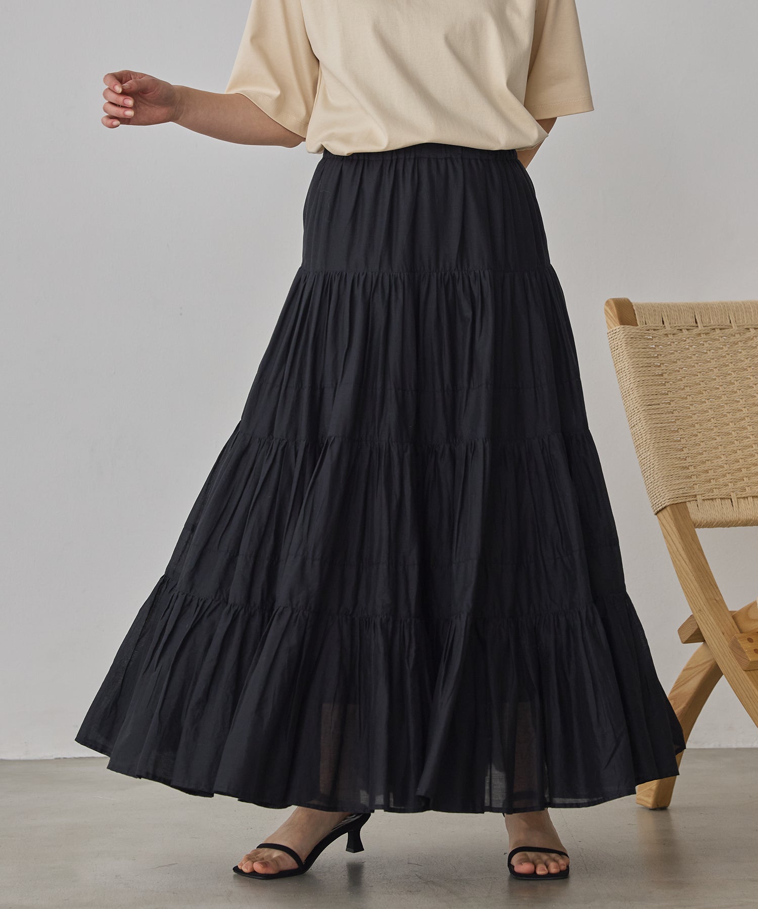 COTTON VOILE TIERED SKIRT