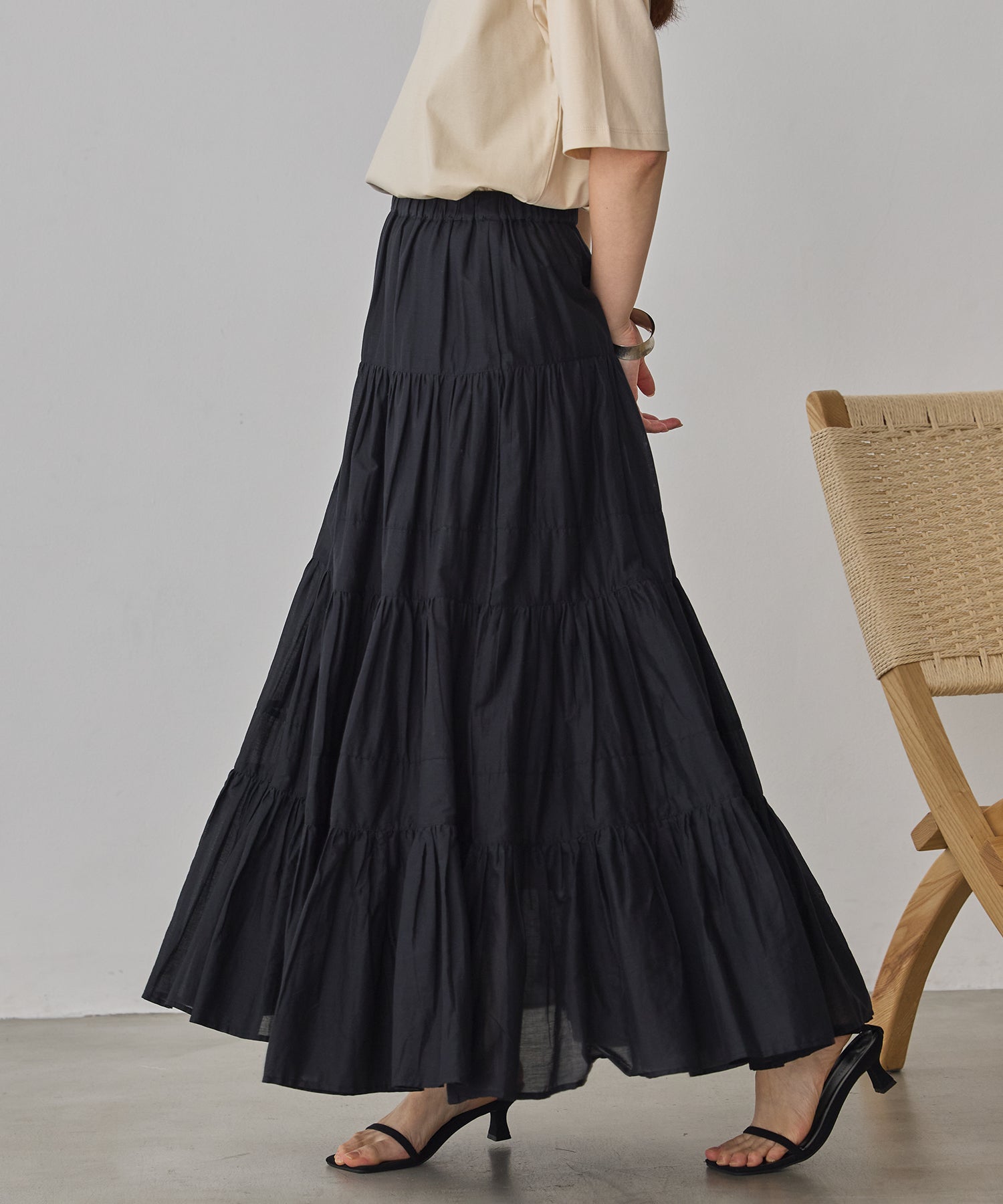 COTTON VOILE TIERED SKIRT