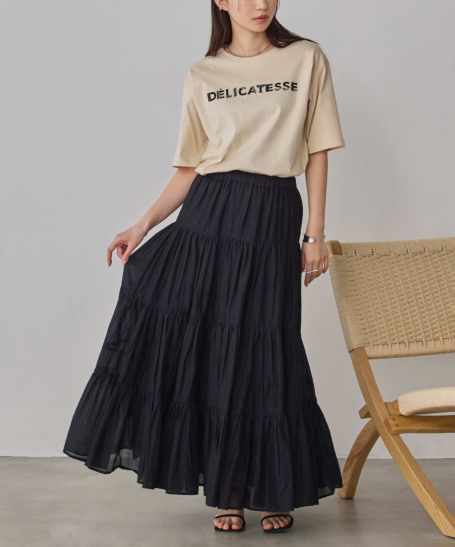 COTTON VOILE TIERED SKIRT