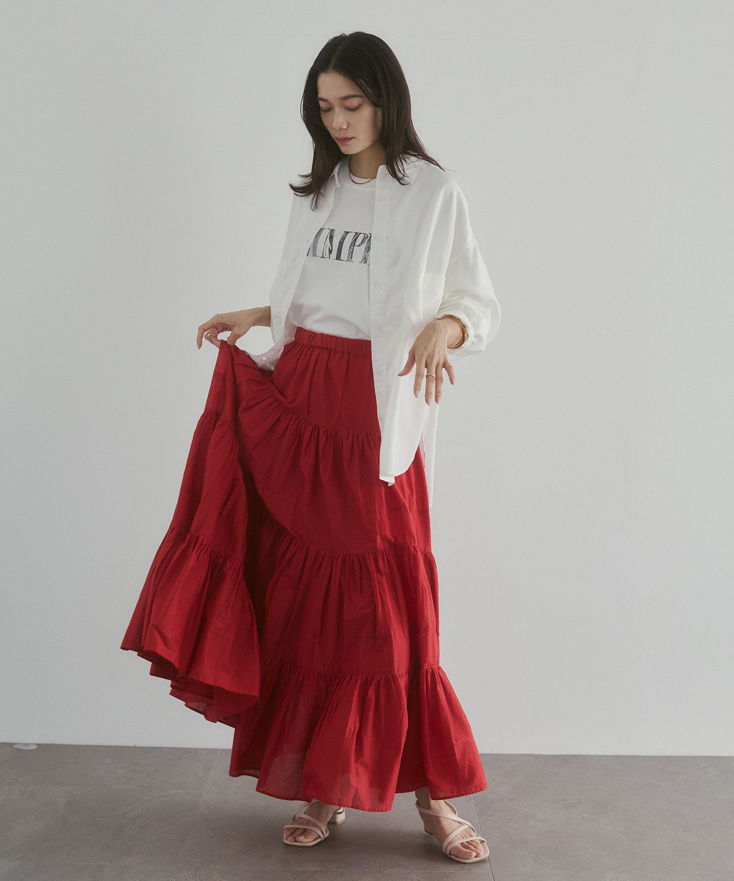 COTTON VOILE TIERED SKIRT