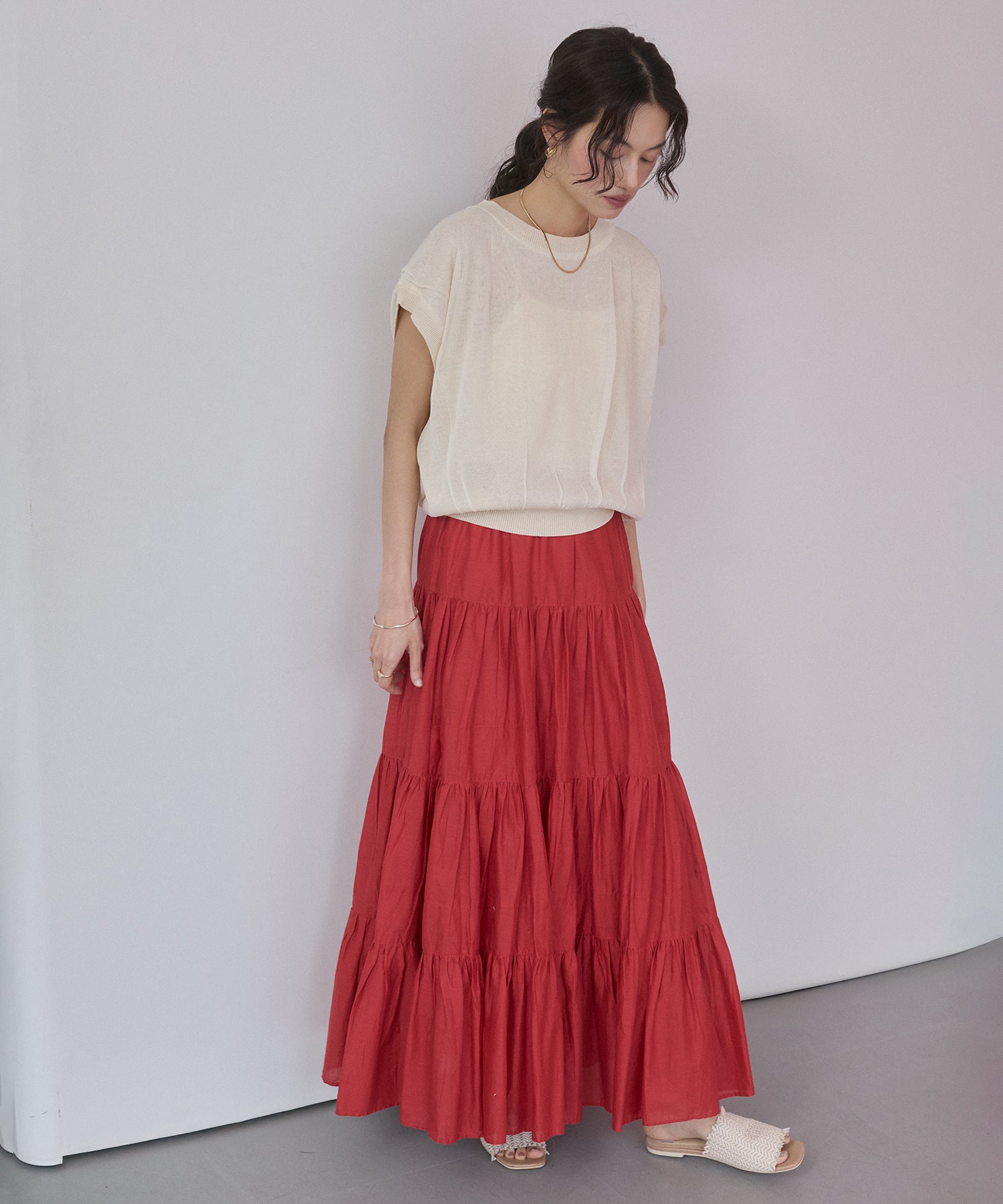COTTON VOILE TIERED SKIRT