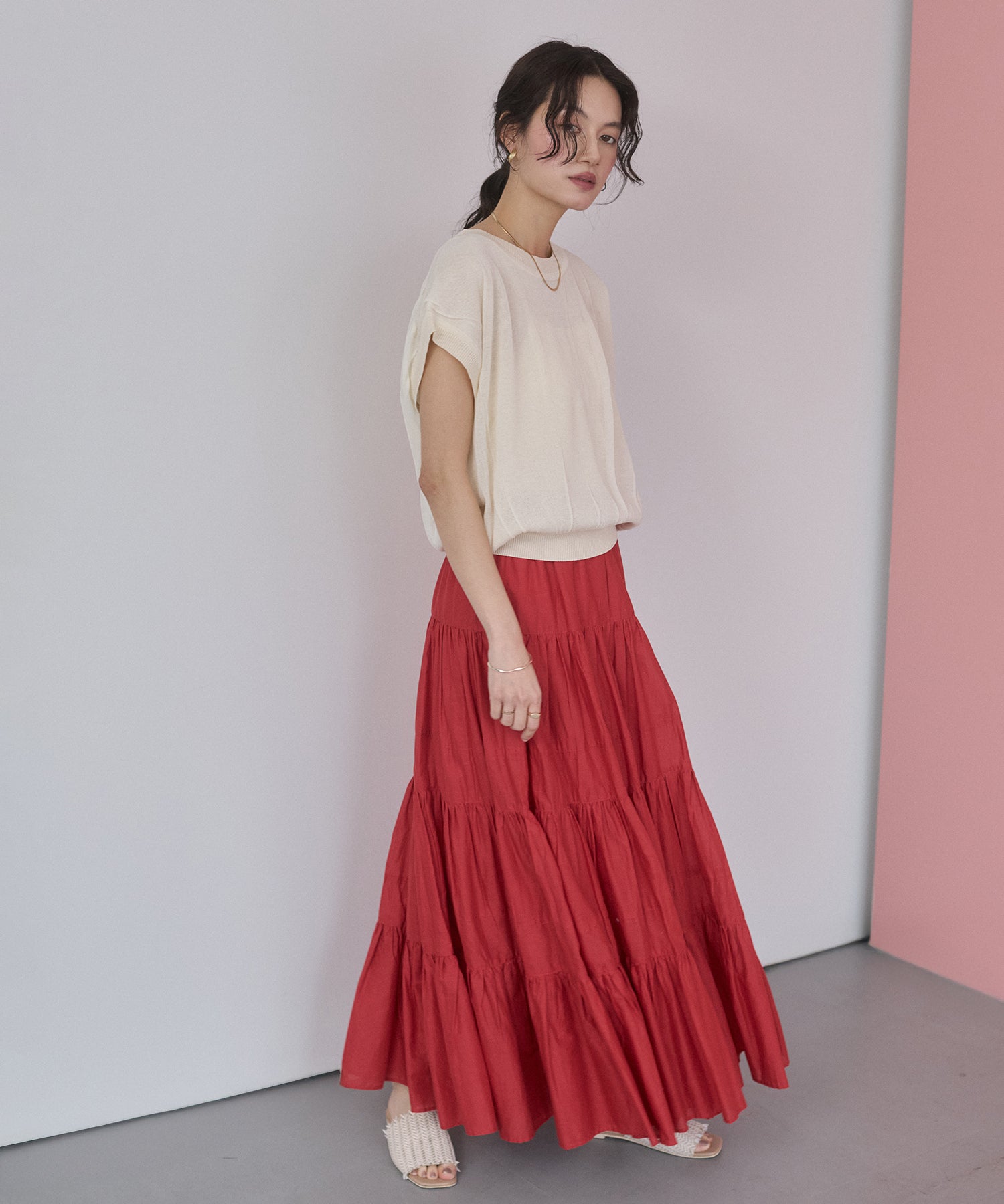 COTTON VOILE TIERED SKIRT