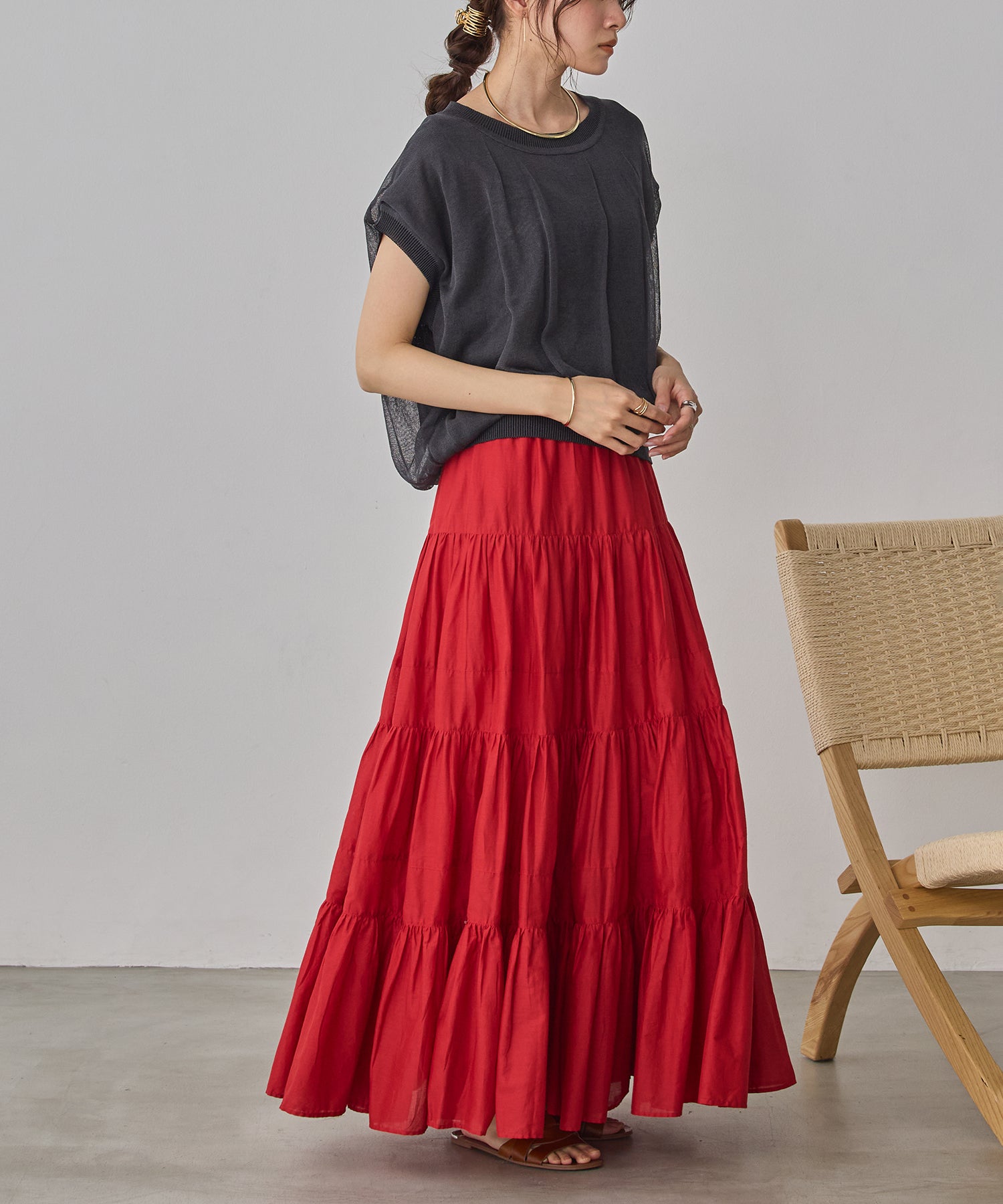 COTTON VOILE TIERED SKIRT