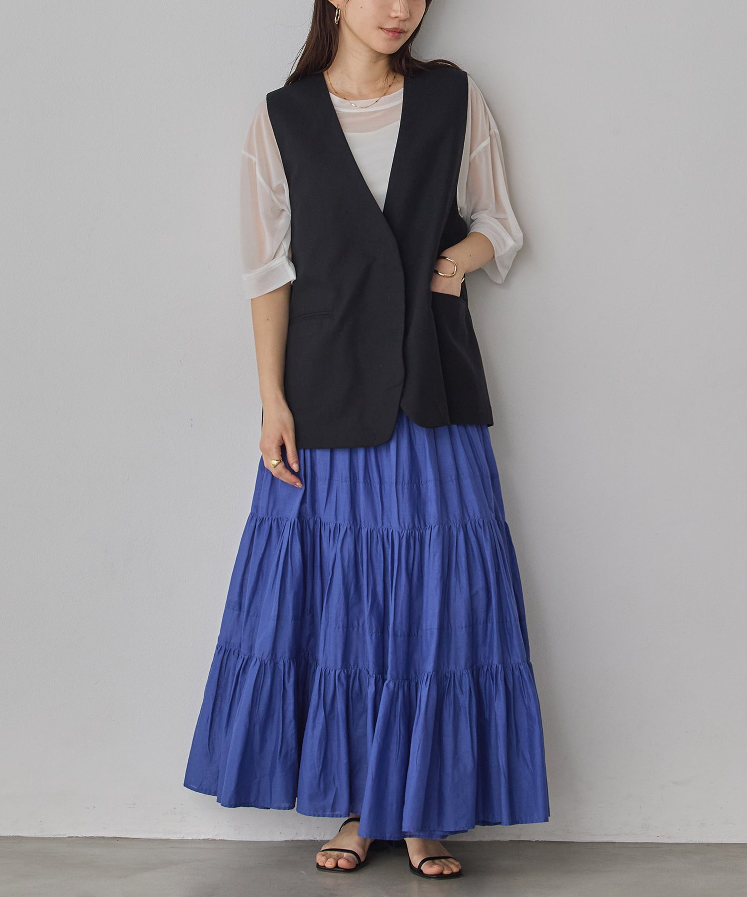 COTTON VOILE TIERED SKIRT