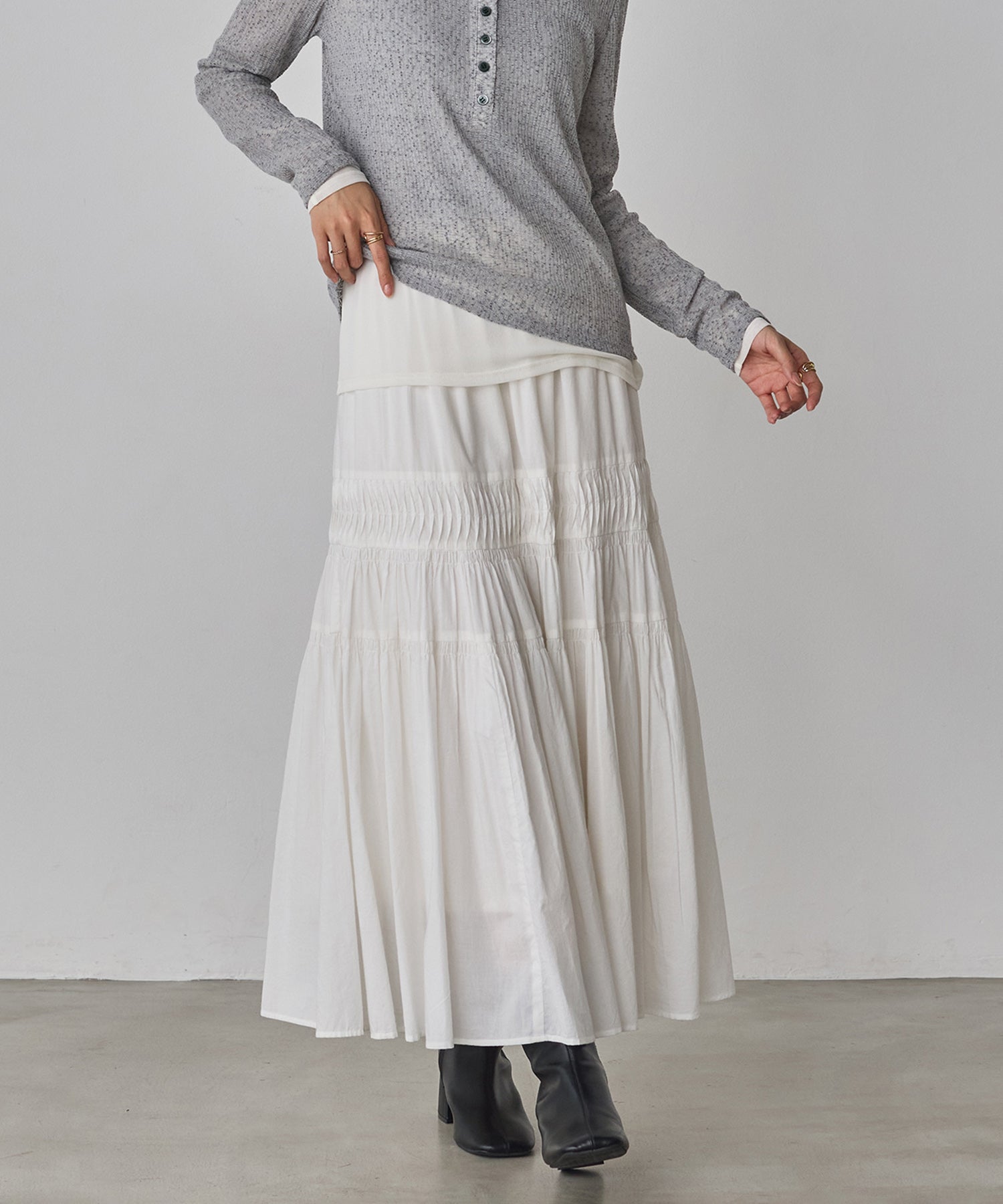 COTTON TUCK GATHER SKIRT