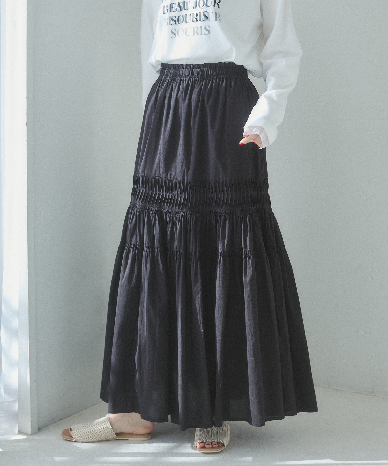 COTTON TUCK GATHER SKIRT