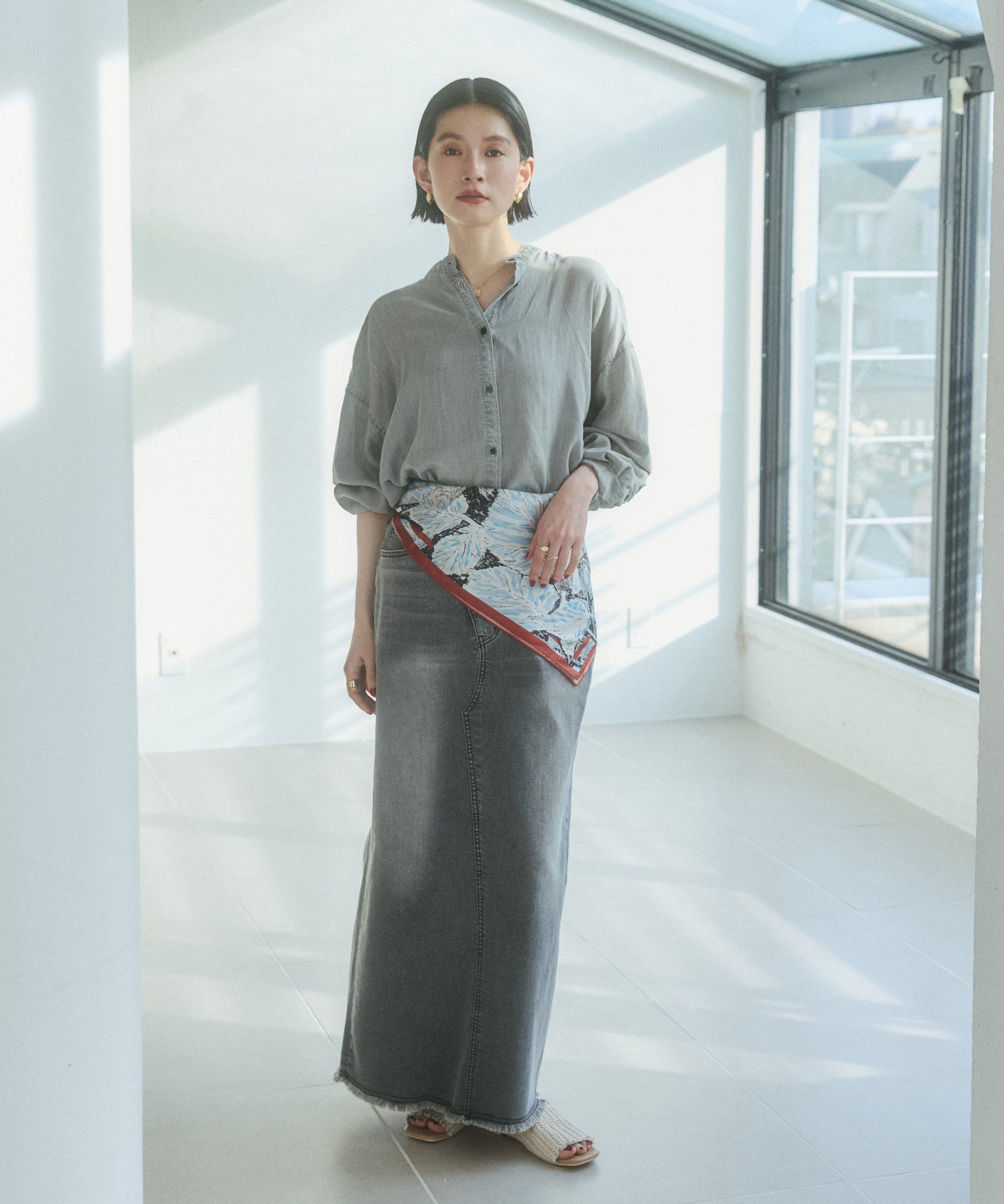 デニム ラップデザイン タイトスカート