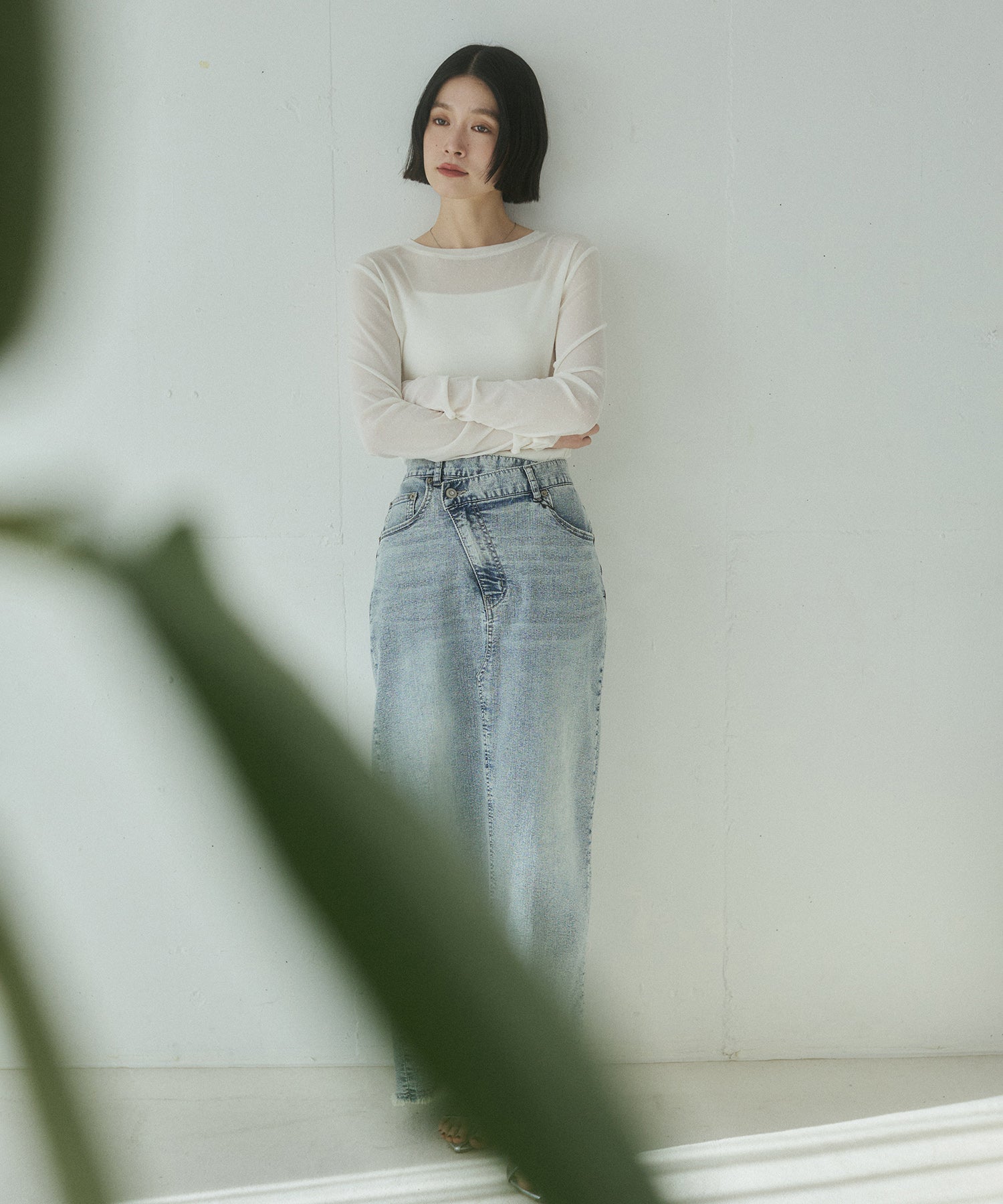 デニム ラップデザイン タイトスカート