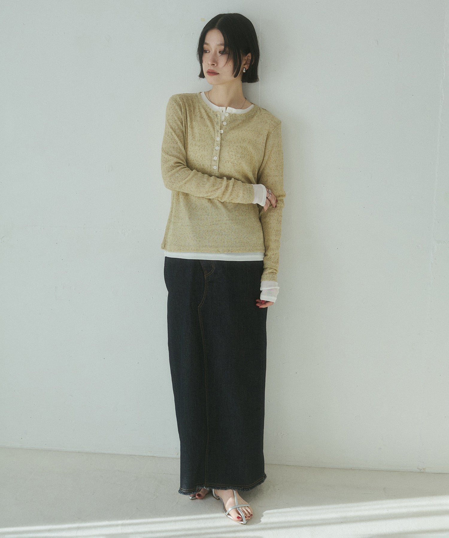 デニム ラップデザイン タイトスカート