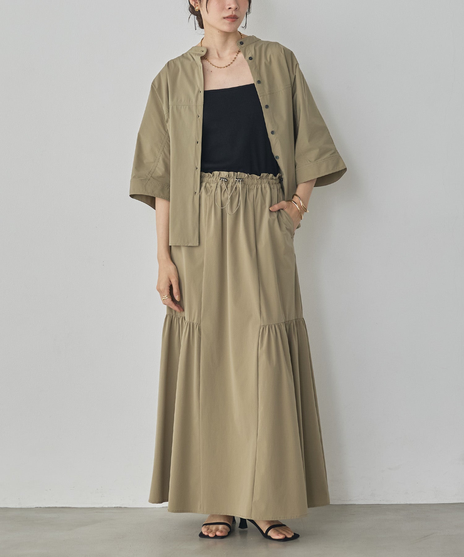 スカート Khakipoint cancanskirtpants_beige ICE TOUCH] SIDE-TIERED SKIRT