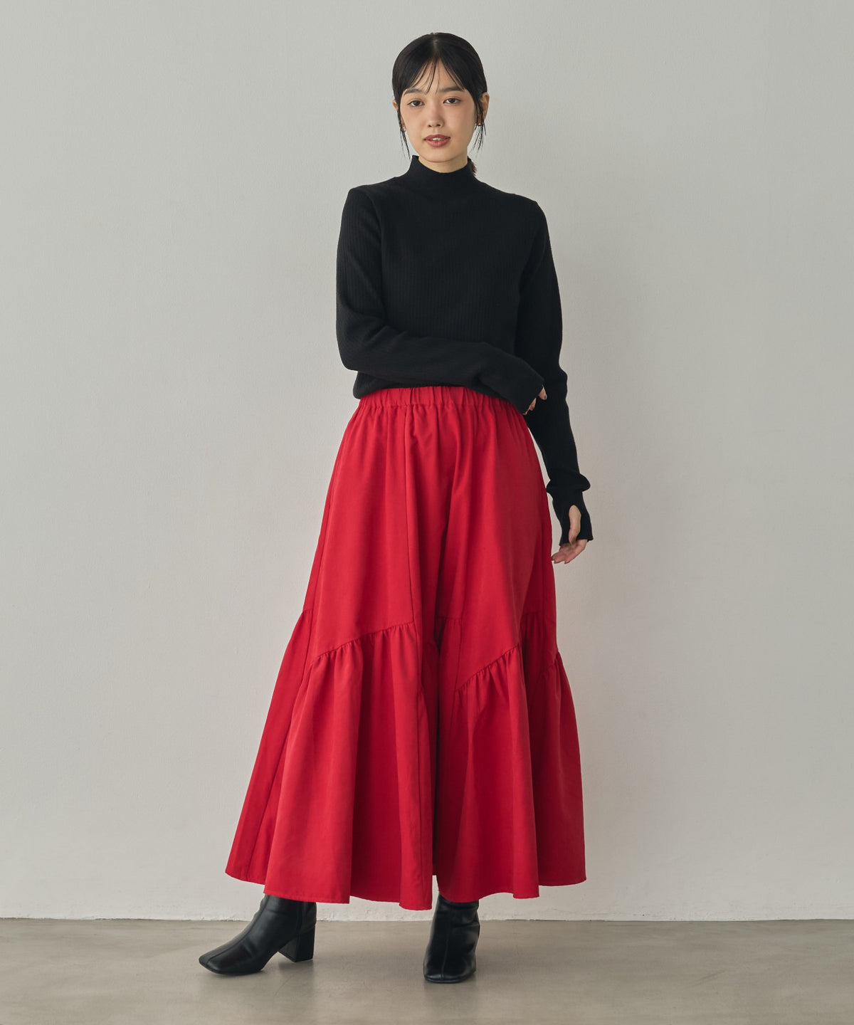PEACH-TONED BRUSHED FABRIC TIERED SKIRT