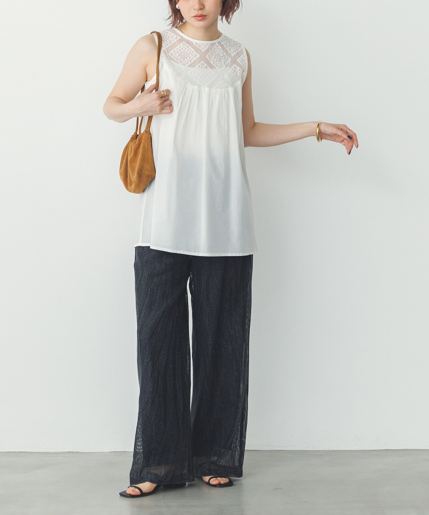 レース切替 ノースリーブブラウス