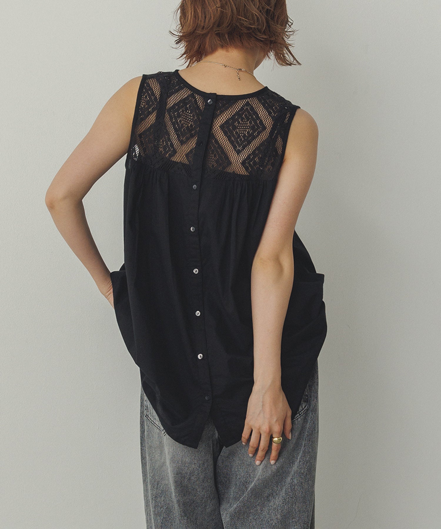 レース切替 ノースリーブブラウス