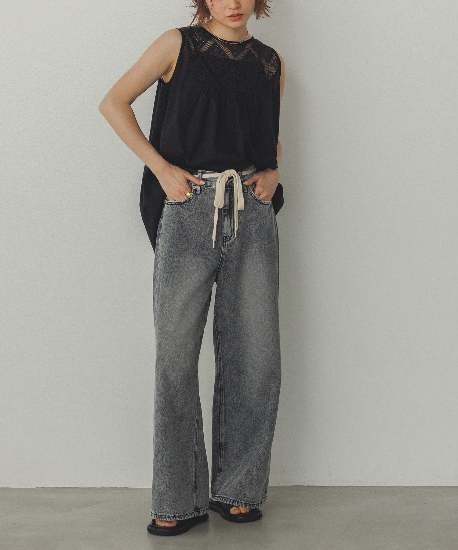 レース切替 ノースリーブブラウス