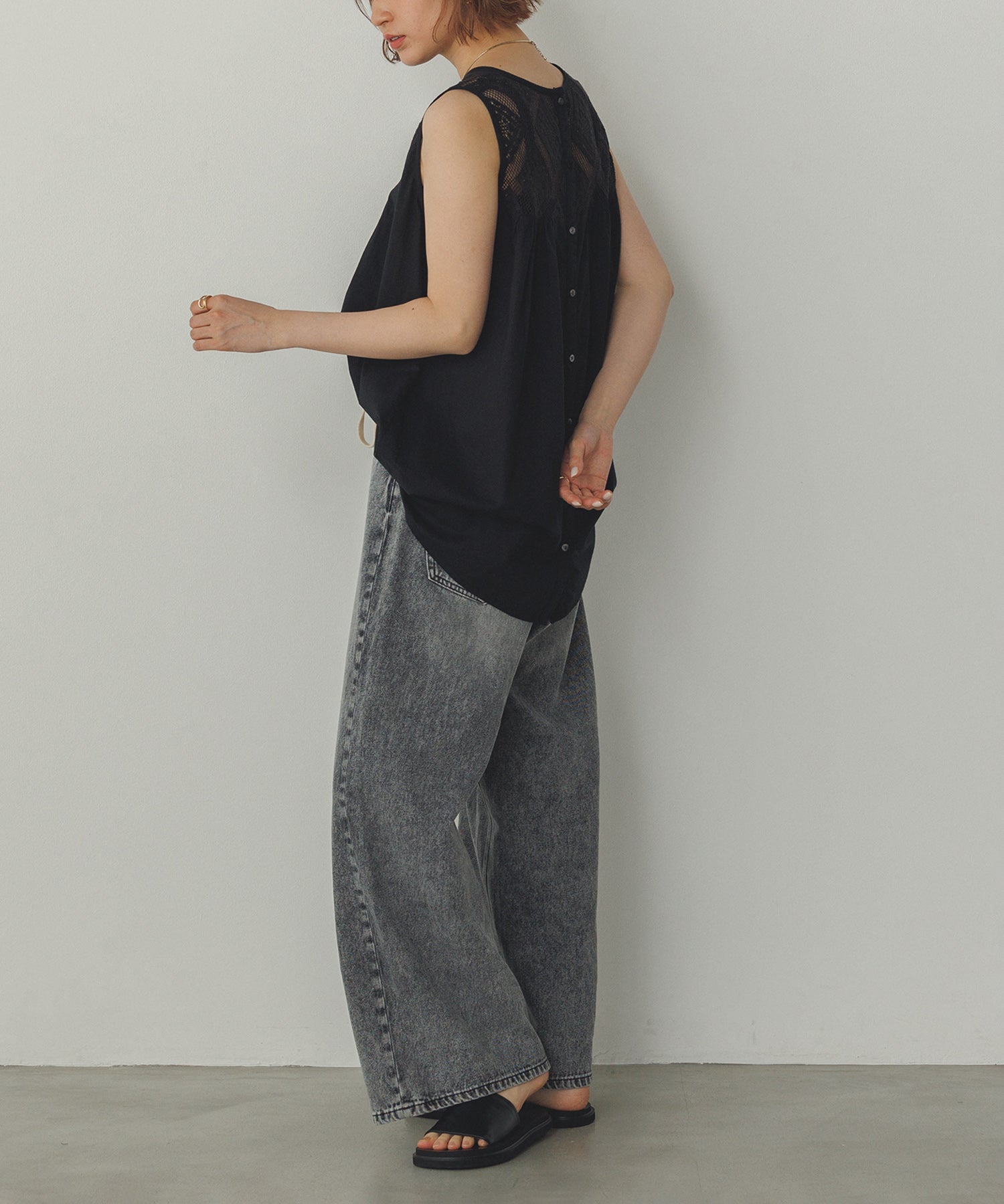 レース切替 ノースリーブブラウス