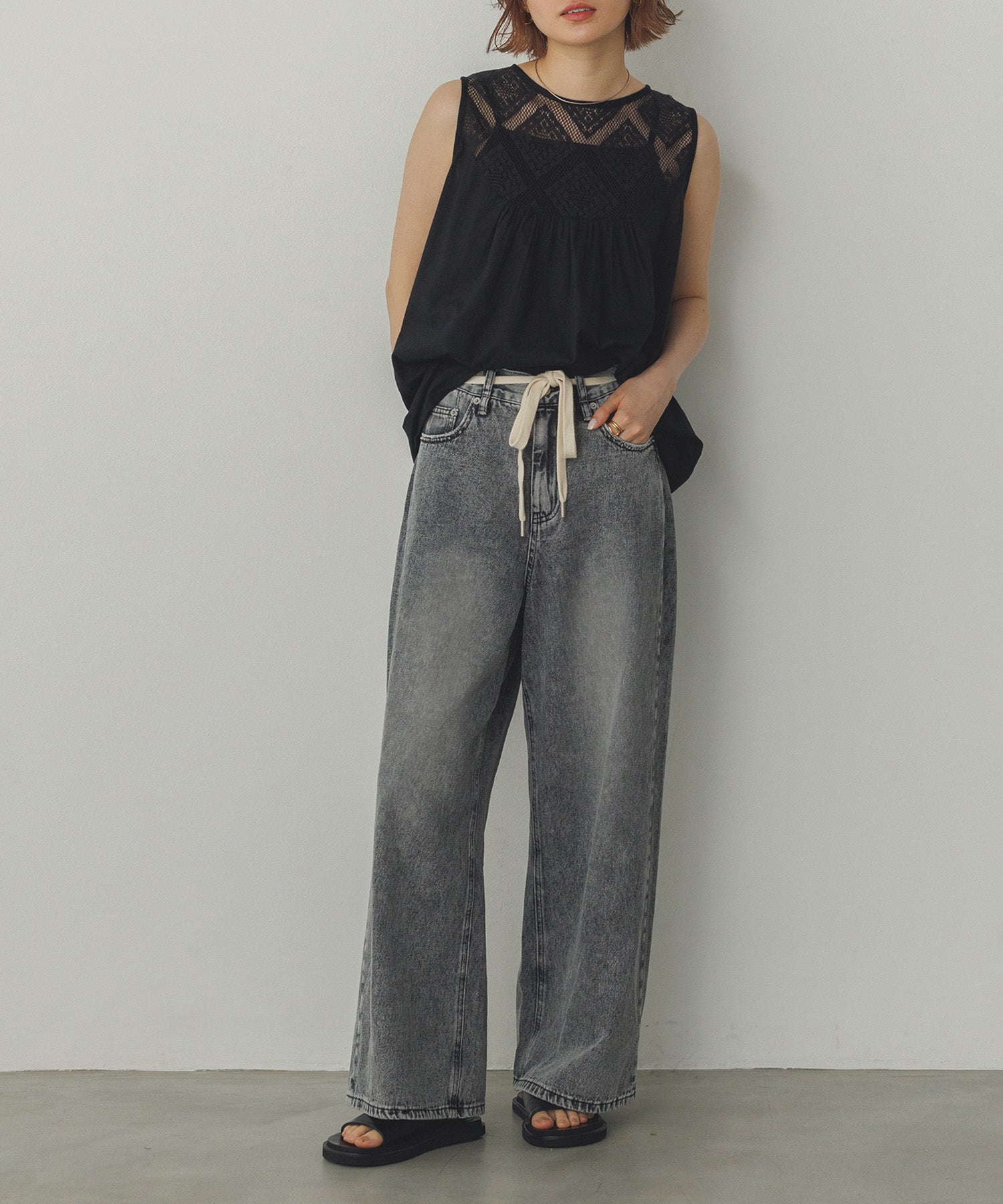 レース切替 ノースリーブブラウス