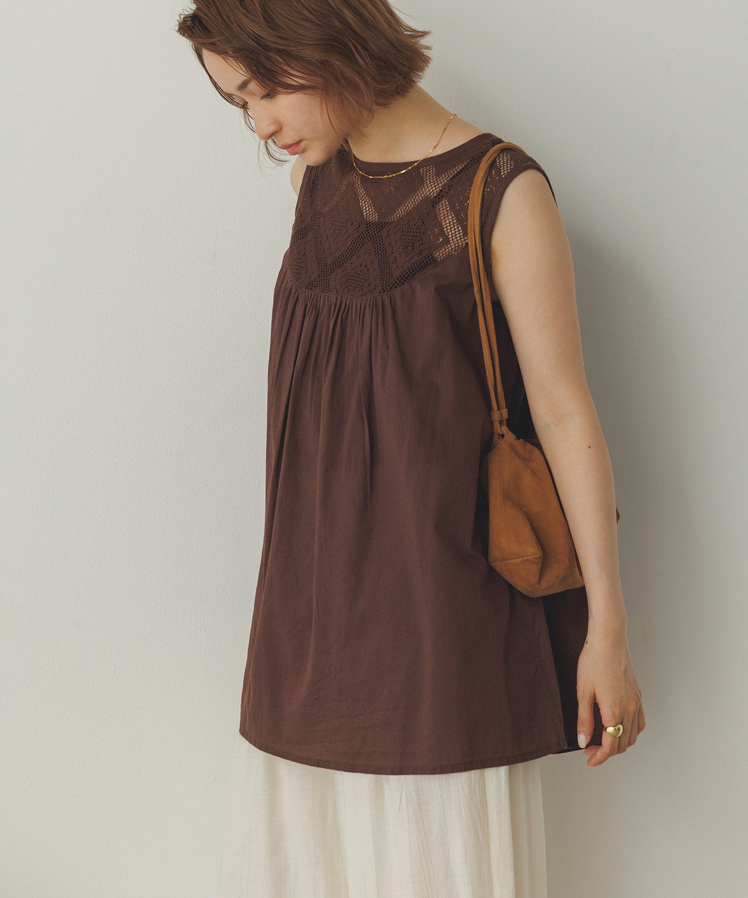 レース切替 ノースリーブブラウス