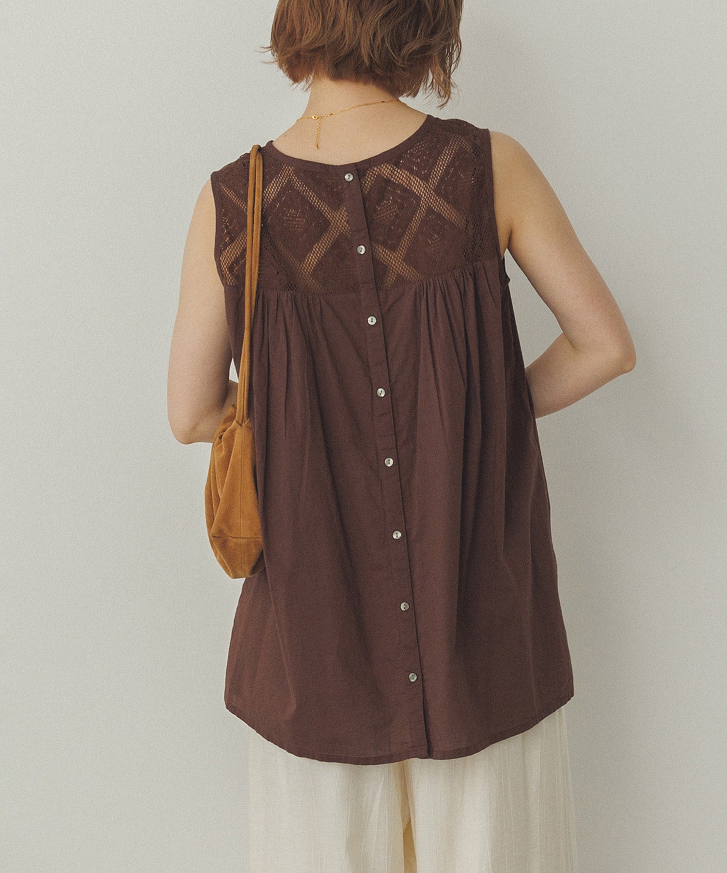 レース切替 ノースリーブブラウス